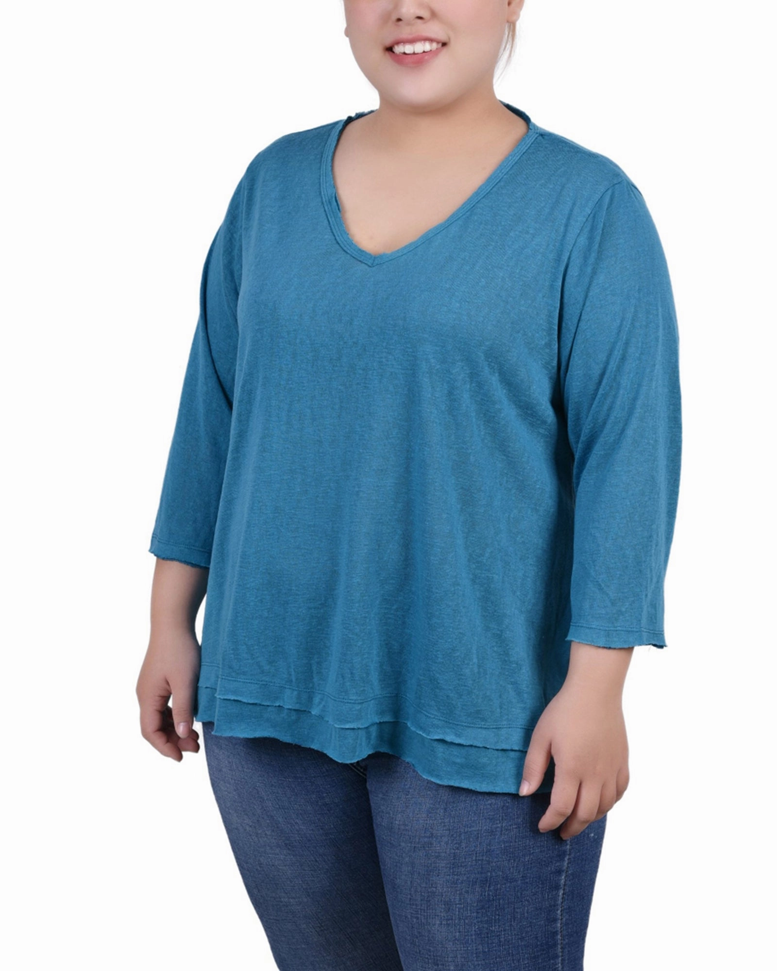 Plus Size 3/4 Sleeve V Neck Top Quick Release Fastener MoistureWicking Material