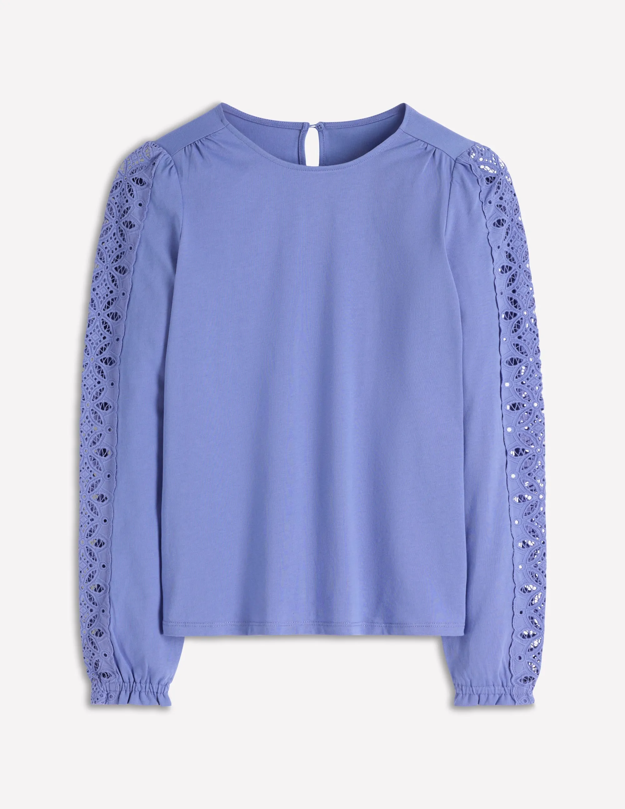 Scarlett Broderie Trim Top-Soft Blue Weighted Hem