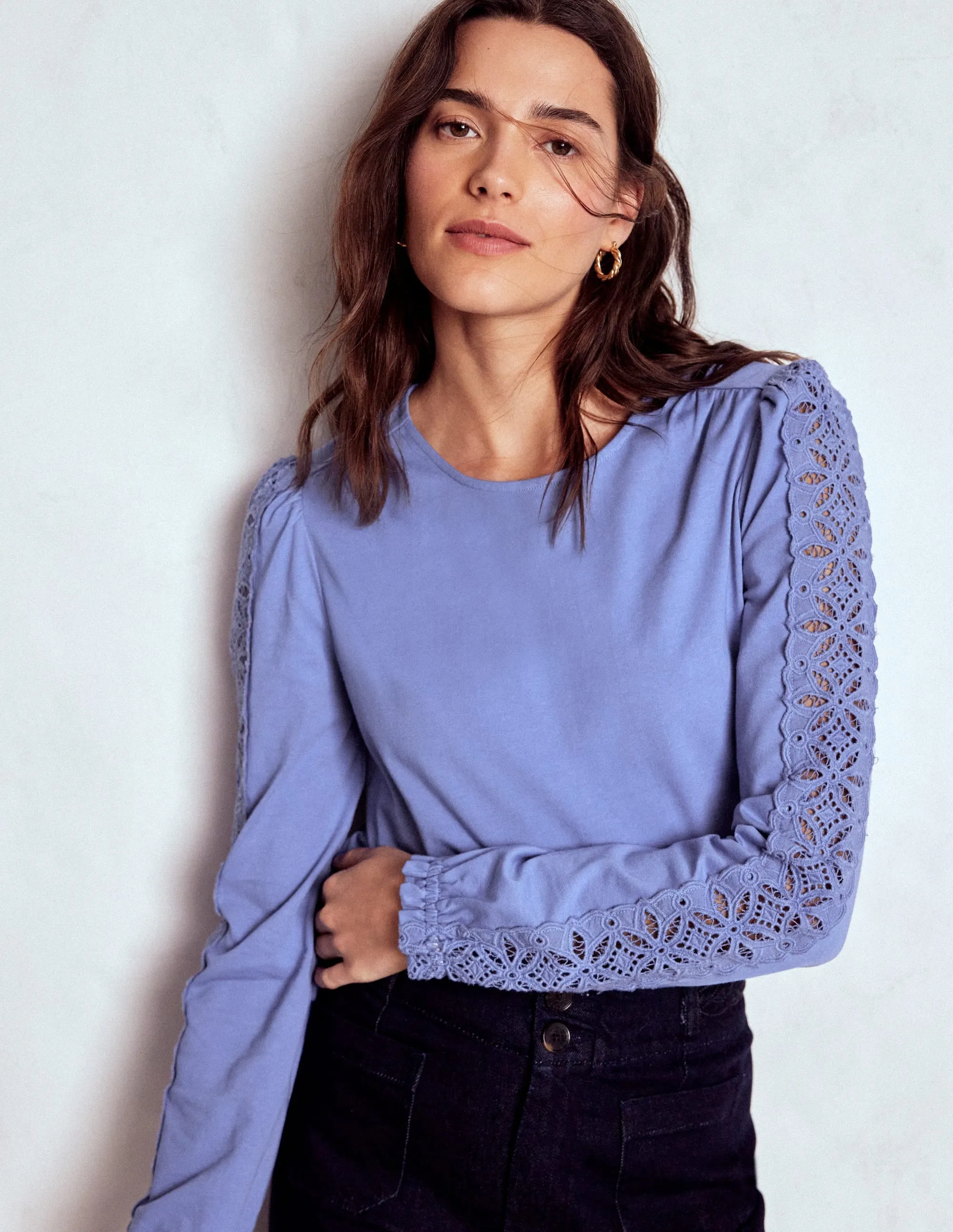 Scarlett Broderie Trim Top-Soft Blue Odor Control Technology