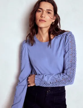 Scarlett Broderie Trim Top-Soft Blue AntiPilling