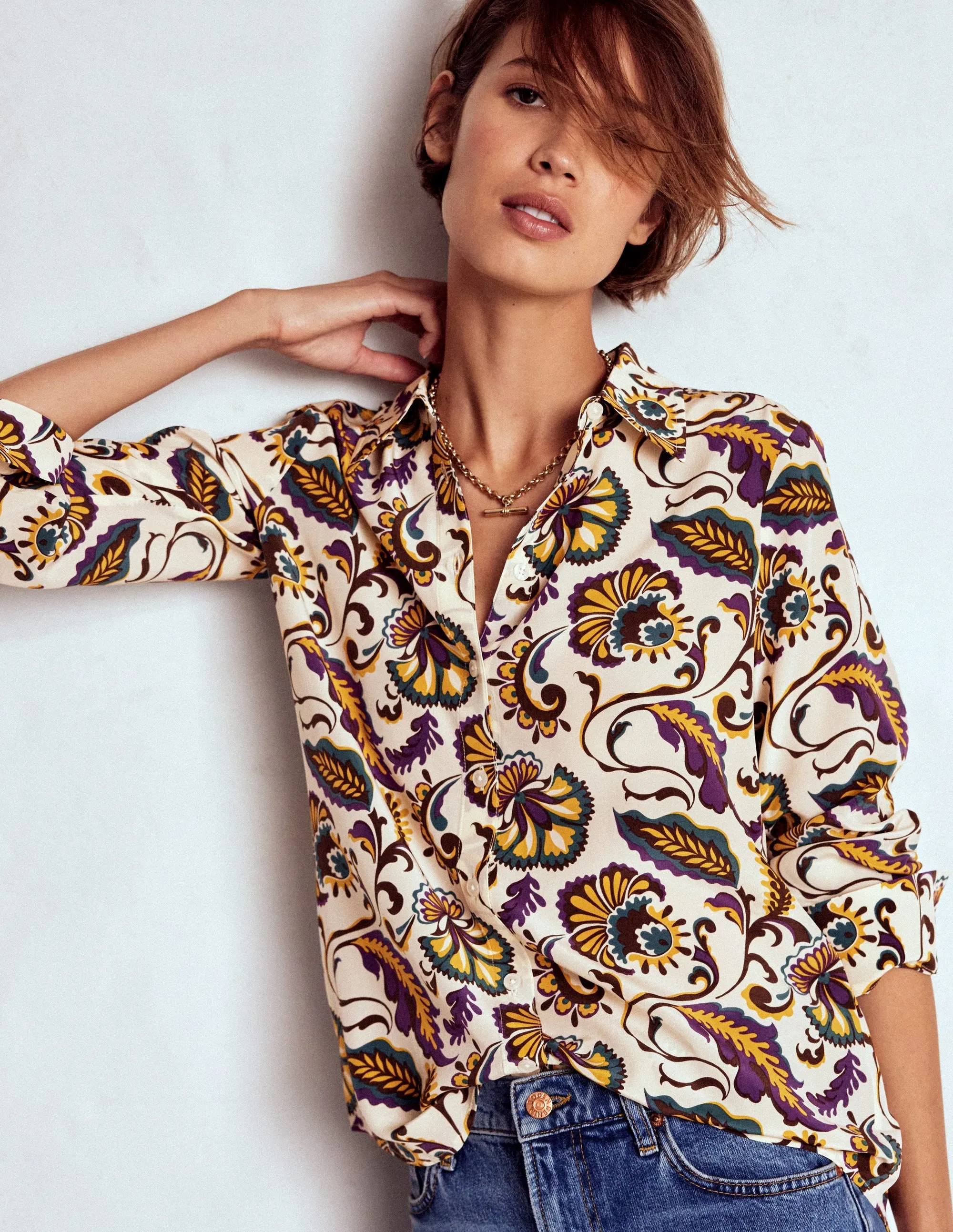 CollapsibleFrame Sienna Silk Shirt-Multi, Ornate Meadow