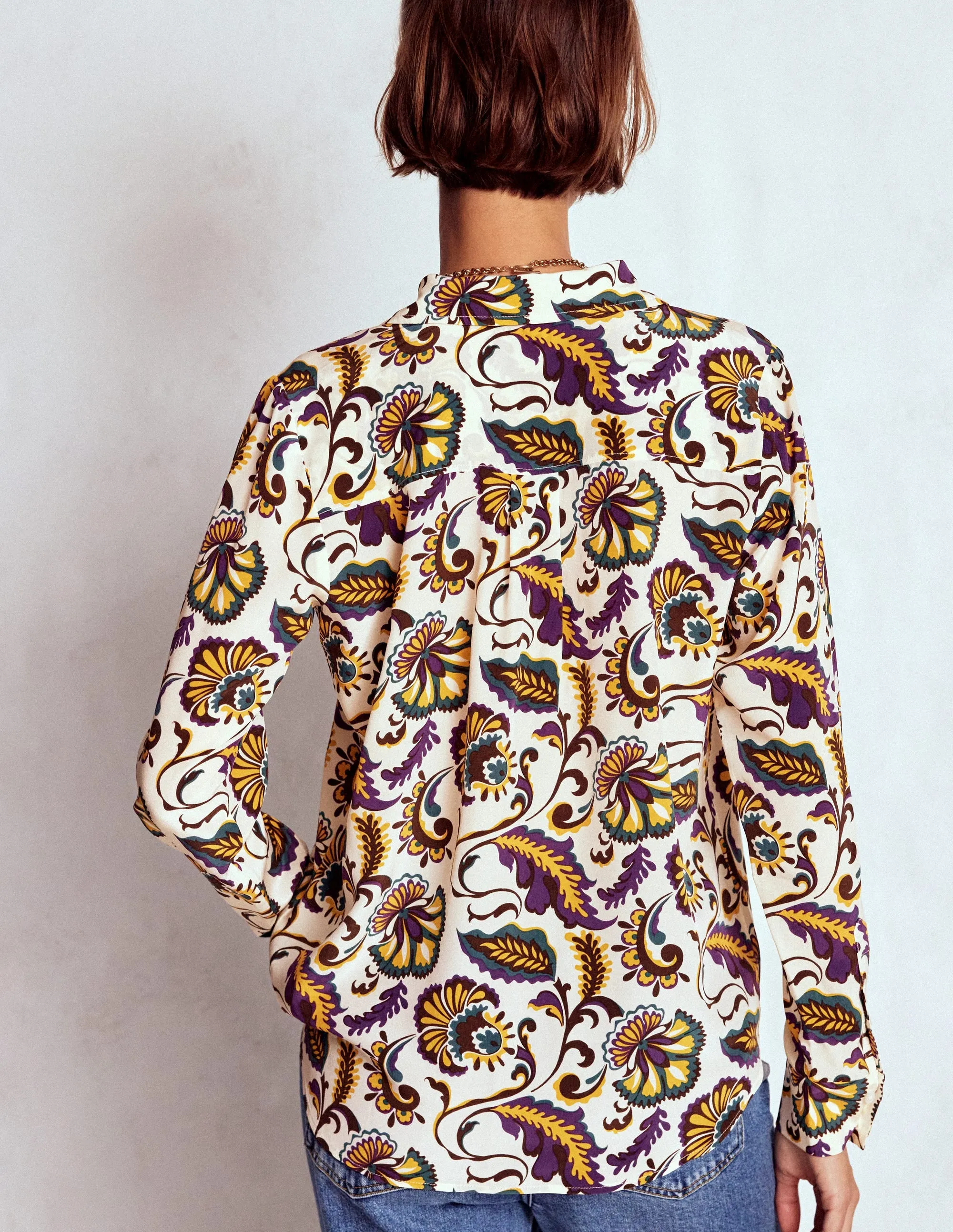 Sienna Silk Shirt-Multi, Ornate Meadow UVProtection Bonded Hemline