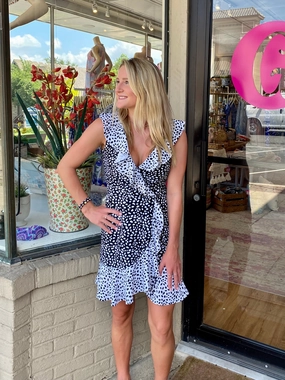 Naples Faux Wrap Dress Small Diana's Dot Black/White Soft Movement Subtle Fit