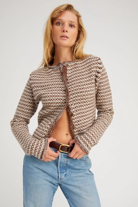 PlushLining BreathableBack Grey Brown Cashmere Chunky Knit Cardigan