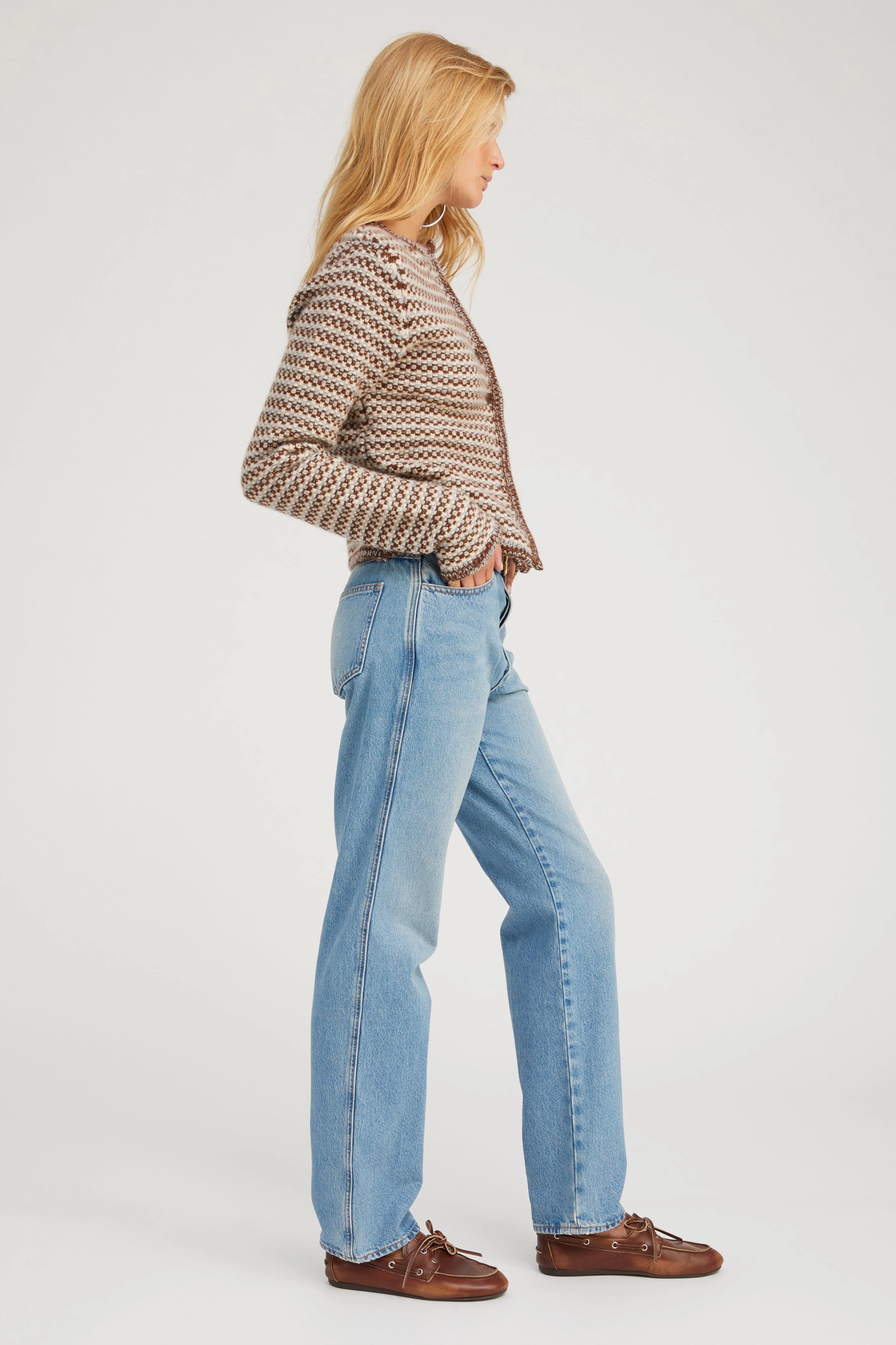 Grey Brown Cashmere Chunky Knit Cardigan Ergonomic Pattern Design