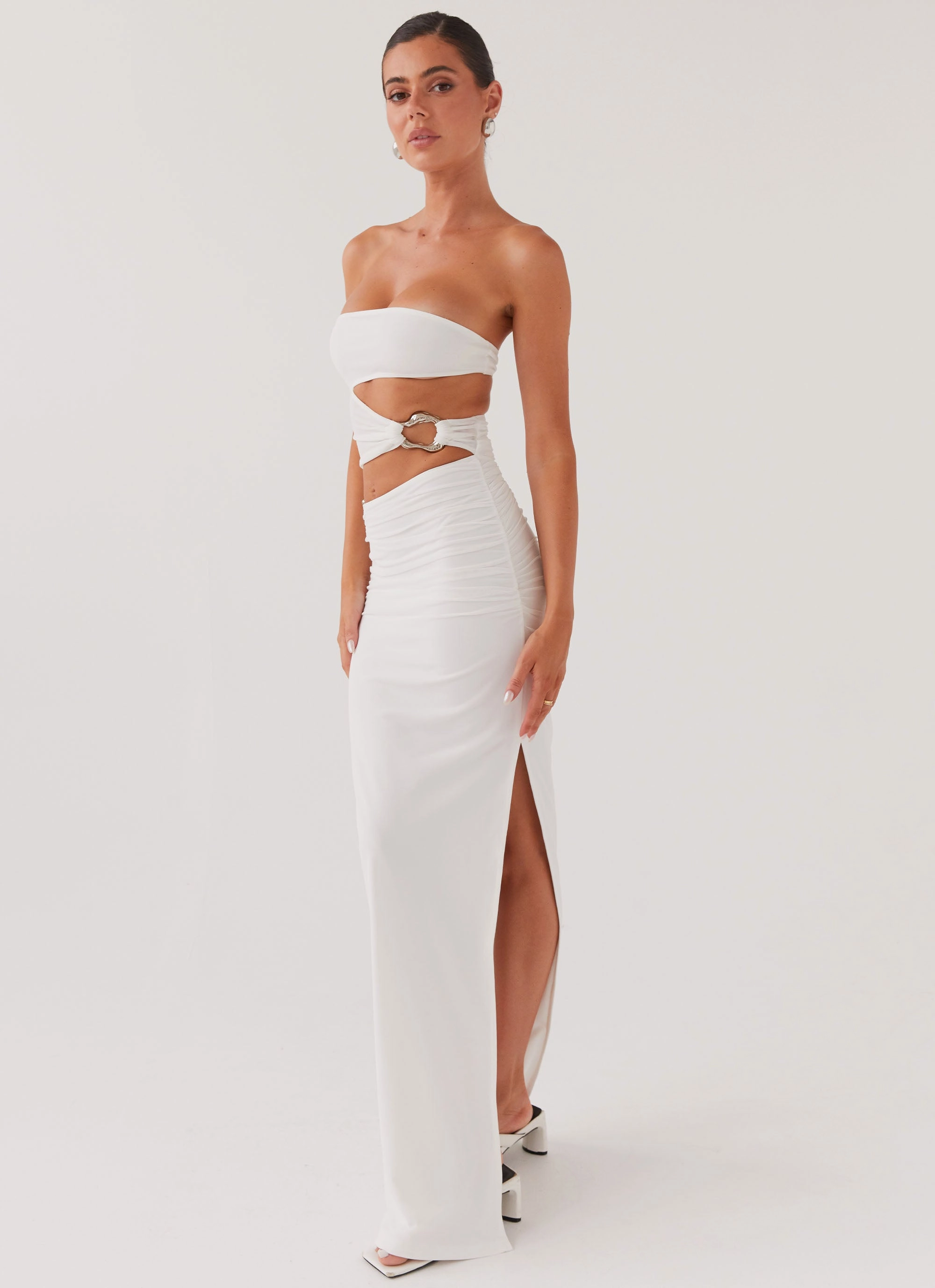 Into Pieces Mesh Maxi Dress - White