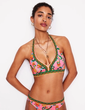 Ios V Panel Bikini Top-Pink Rose, Foliage Trail Rash Guard Layer Sunny Day