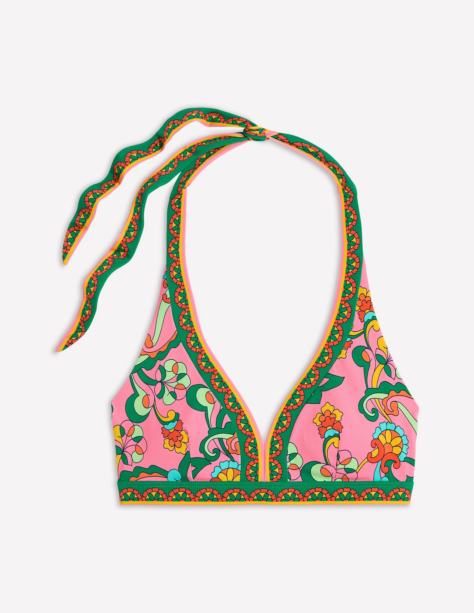 Low Maintenance Ios V Panel Bikini Top-Pink Rose, Foliage Trail