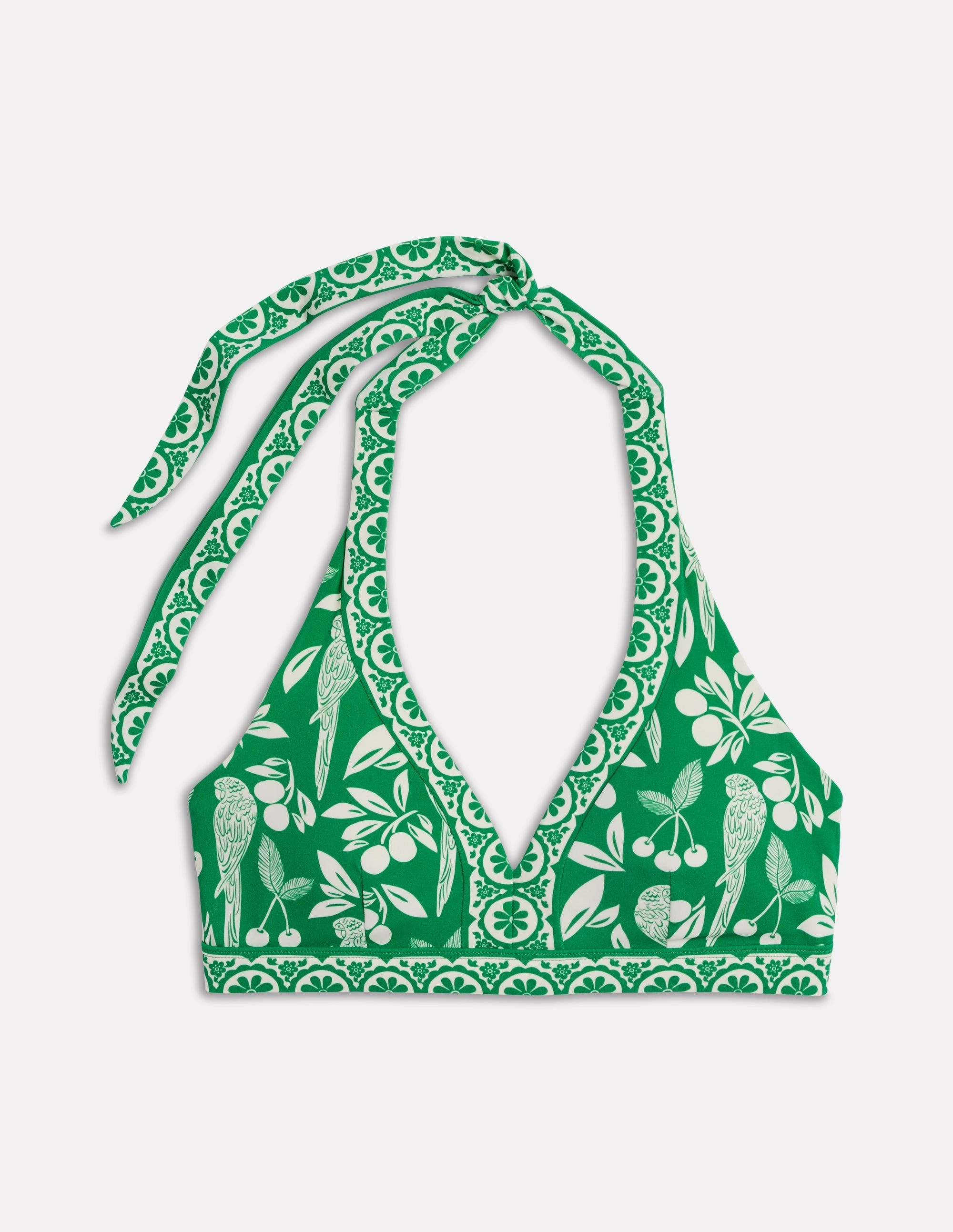 Full Coverage Design Travel-friendly Ios V Panel Bikini Top-Rich Emerald, Ornate Tropics