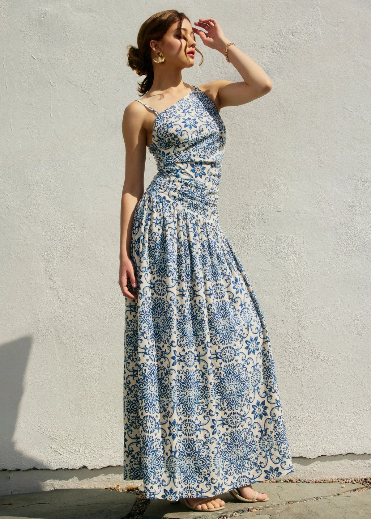 IRIS AZALEA MOSAIC ONE-SHOULDER MAXI DRESS V-Neck