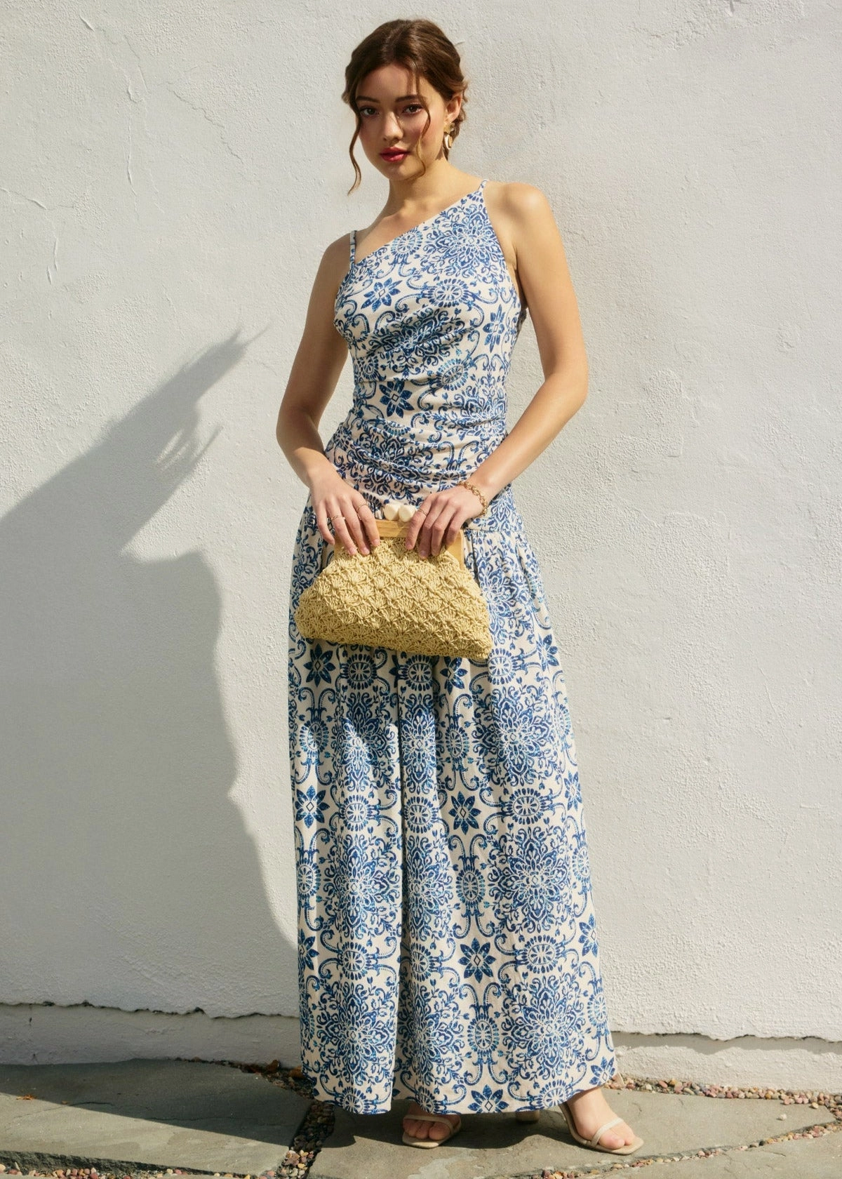 Asymmetric-Neck IRIS AZALEA MOSAIC ONE-SHOULDER MAXI DRESS
