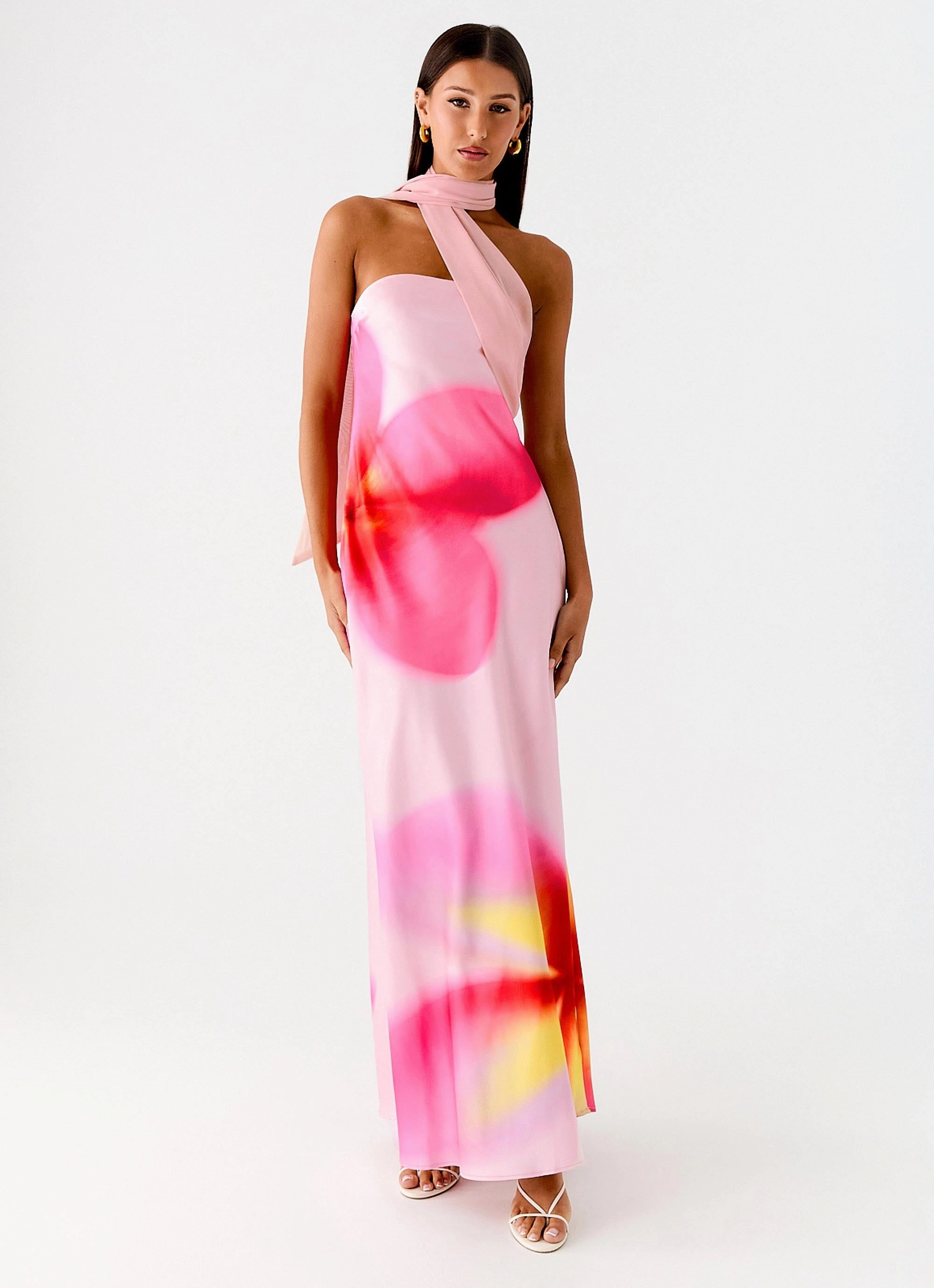 Isa Scarf Satin Maxi Dress - Frangipani Pink