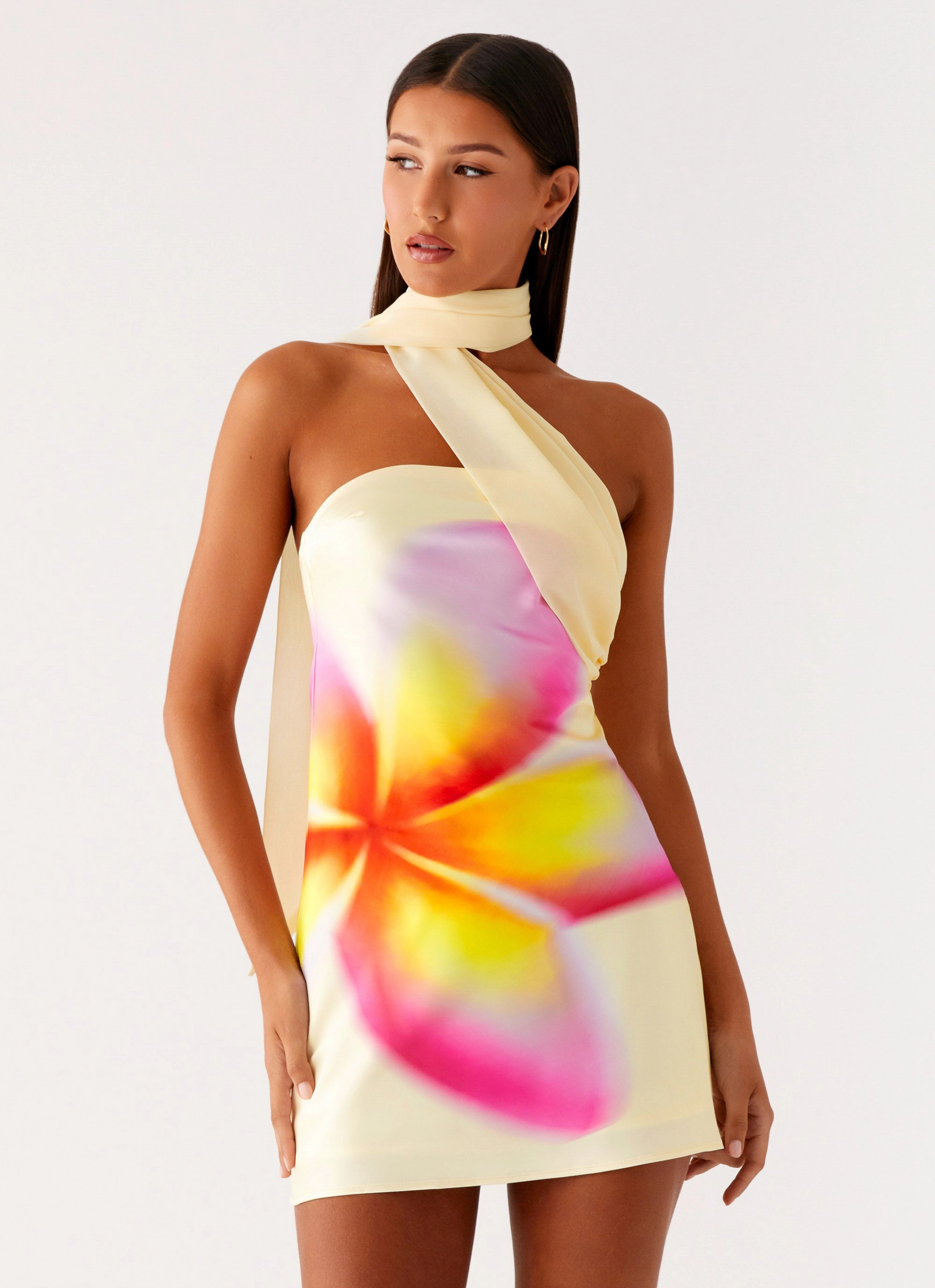 Isa Scarf Satin Mini Dress - Frangipani Yellow