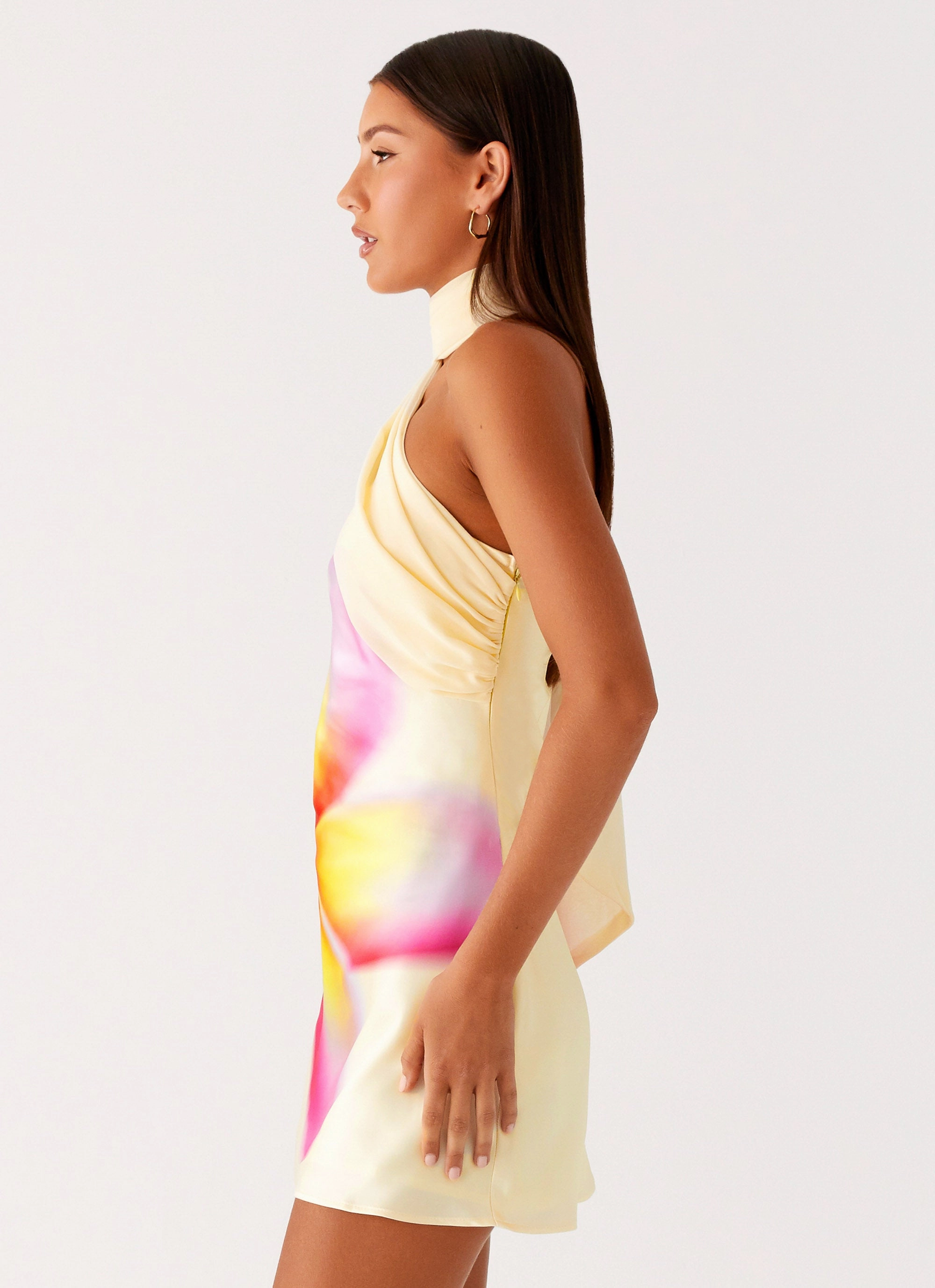 Isa Scarf Satin Mini Dress - Frangipani Yellow