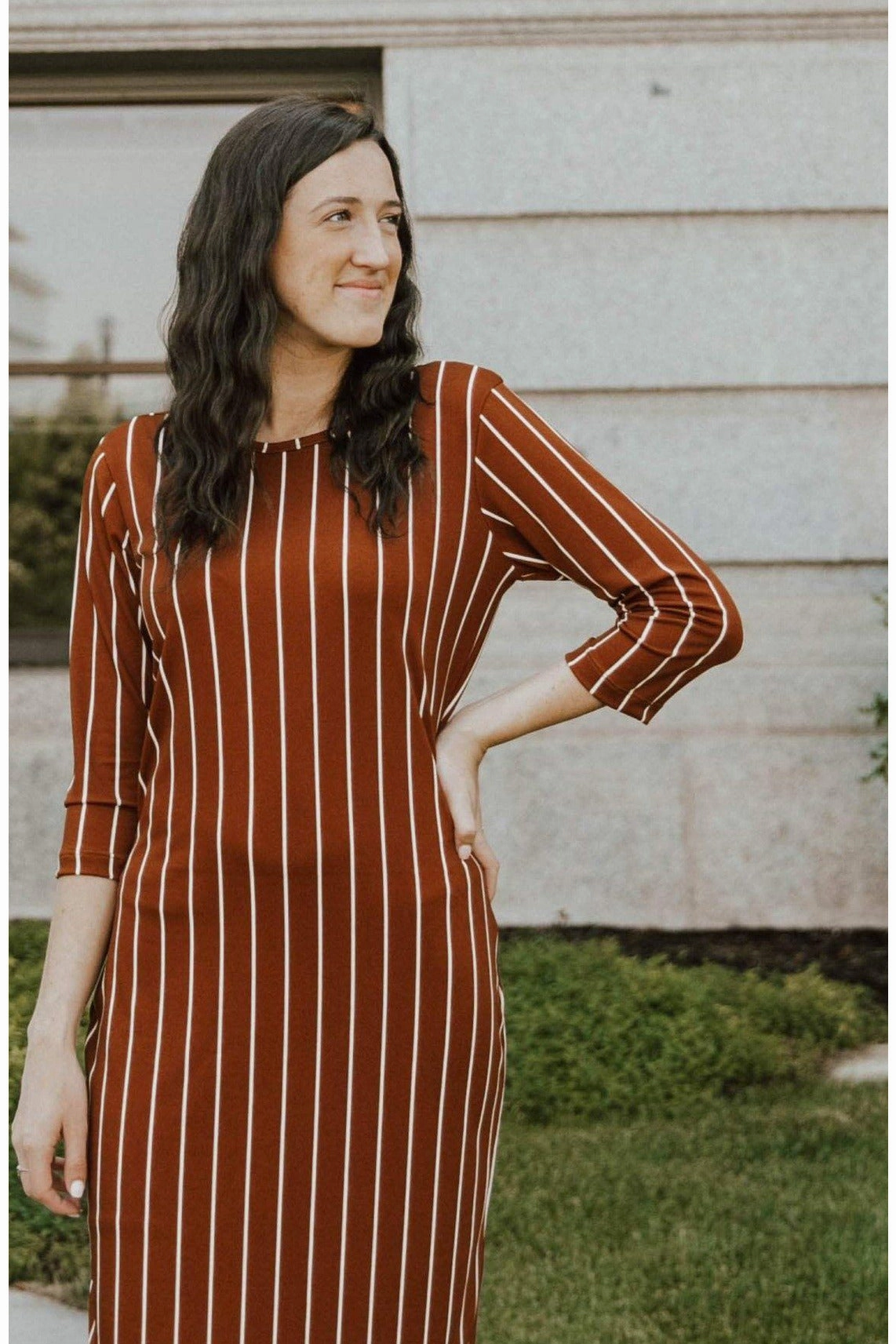 Jadyn Dress Gold Stripe Slimming Shape