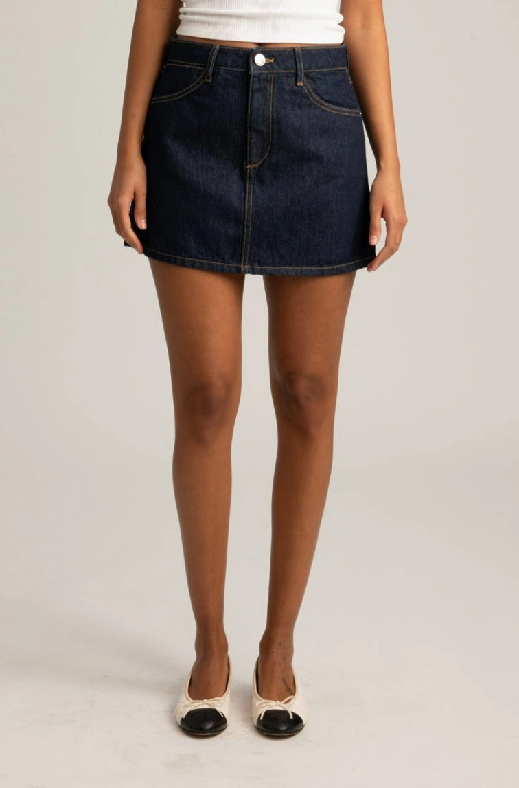Jane Denim A-Line Mini Skirt Tencel Blend Fabric