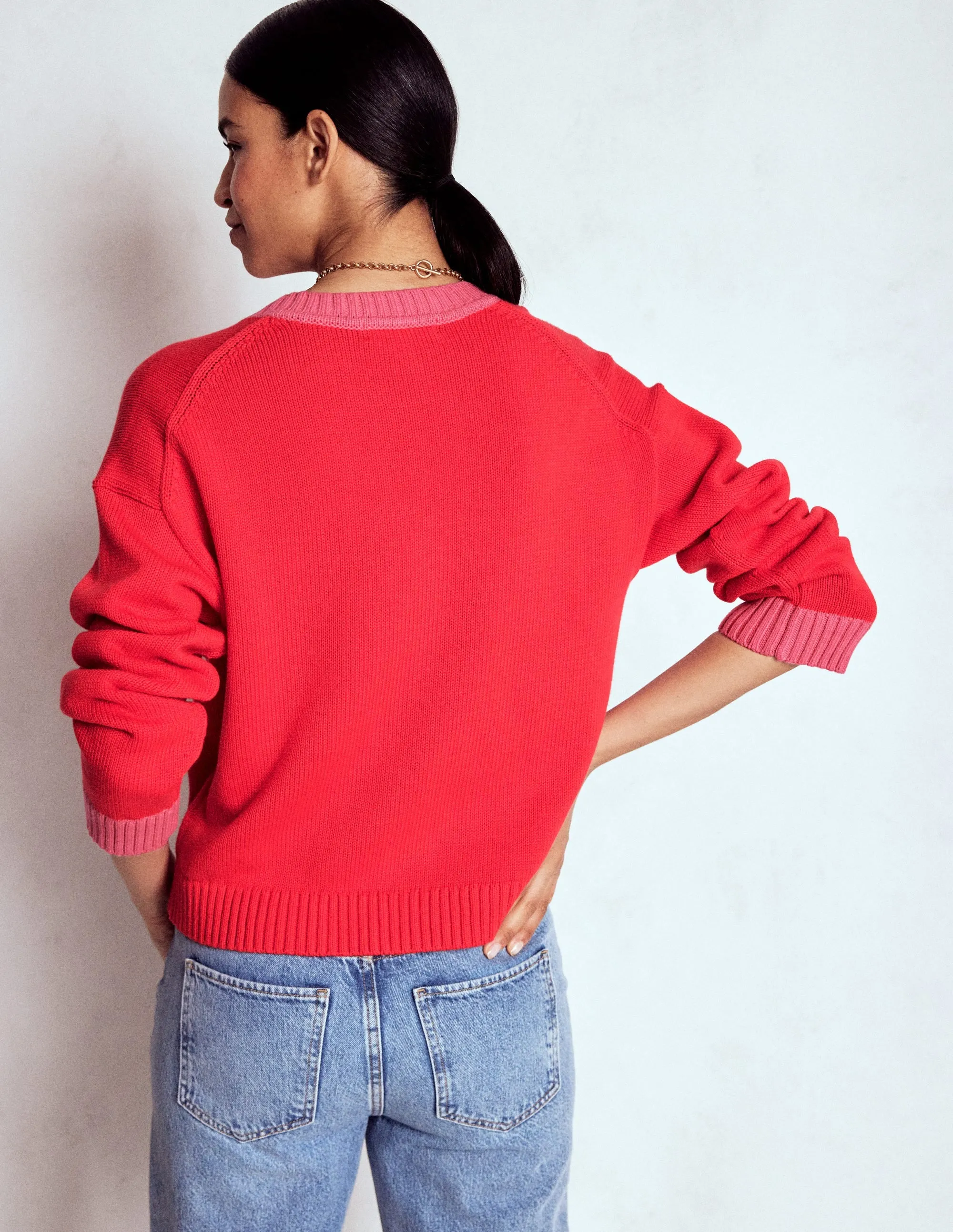Stay Simple Hypoallergenic Yarn Jemma Chunky Cotton Cardigan-Poppy Red