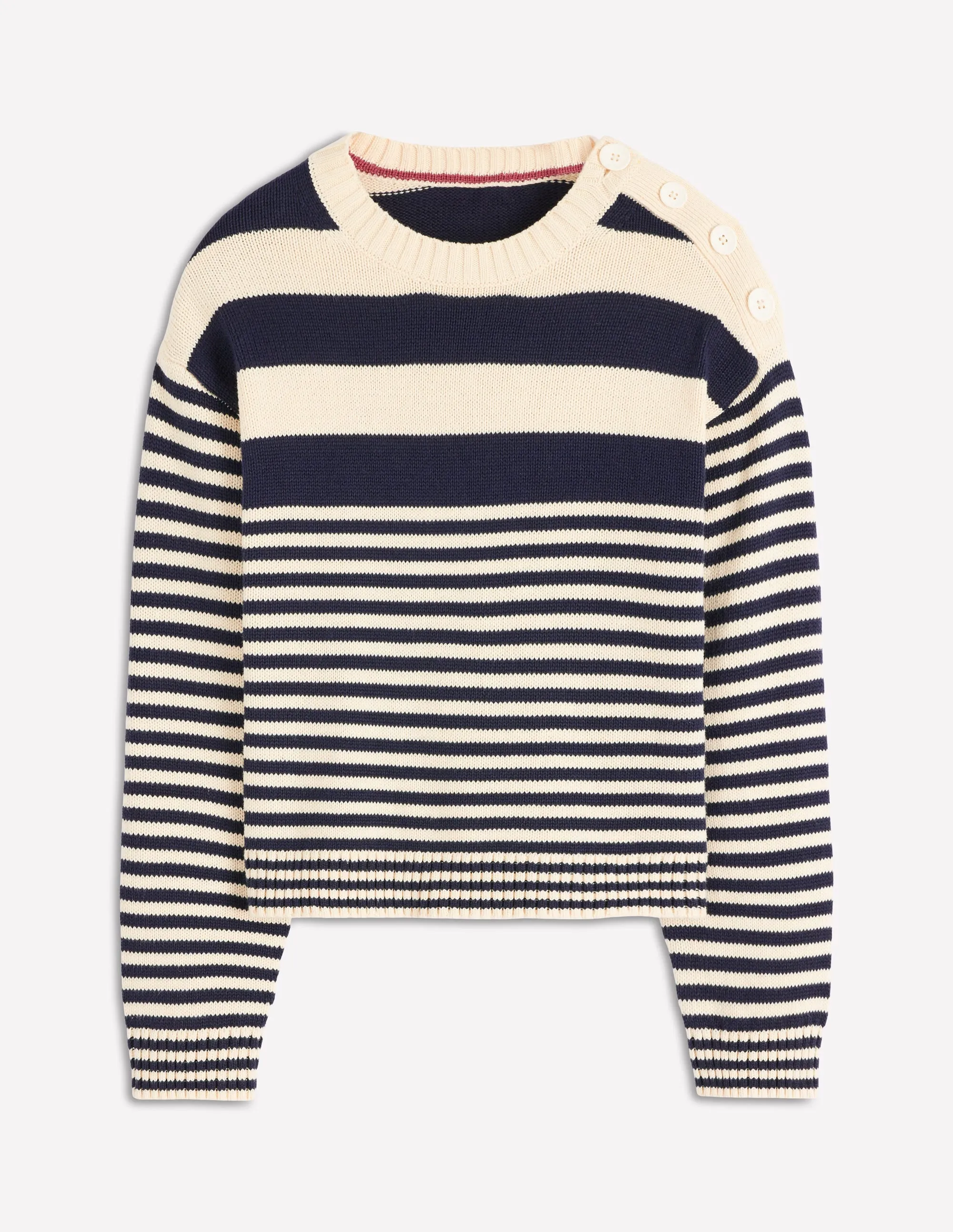 Jemma Chunky Cotton Jumper-Warm Ivory/ Navy Anti Static Technology