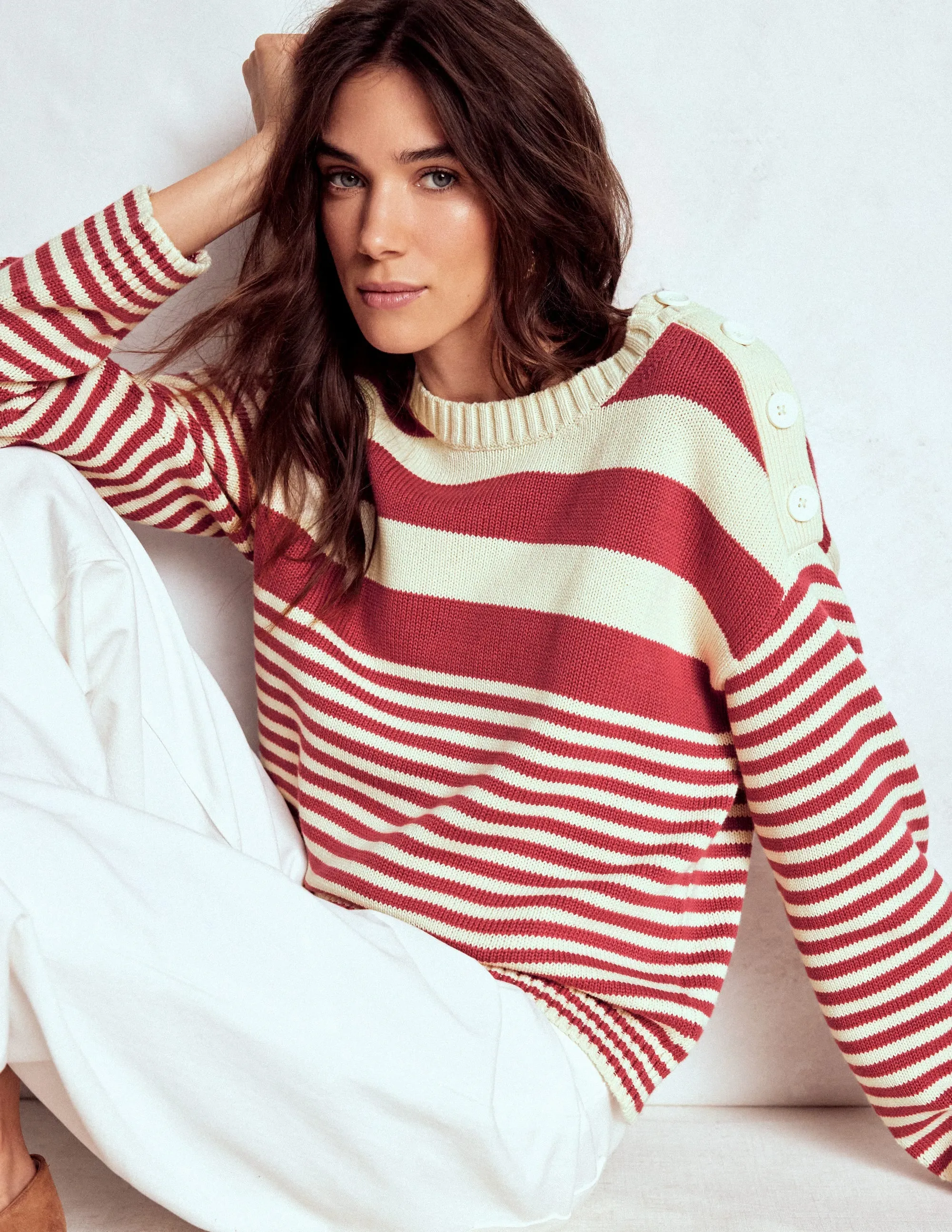 FineGauge Knit Jemma Chunky Cotton Jumper-Warm Ivory/ Terracotta