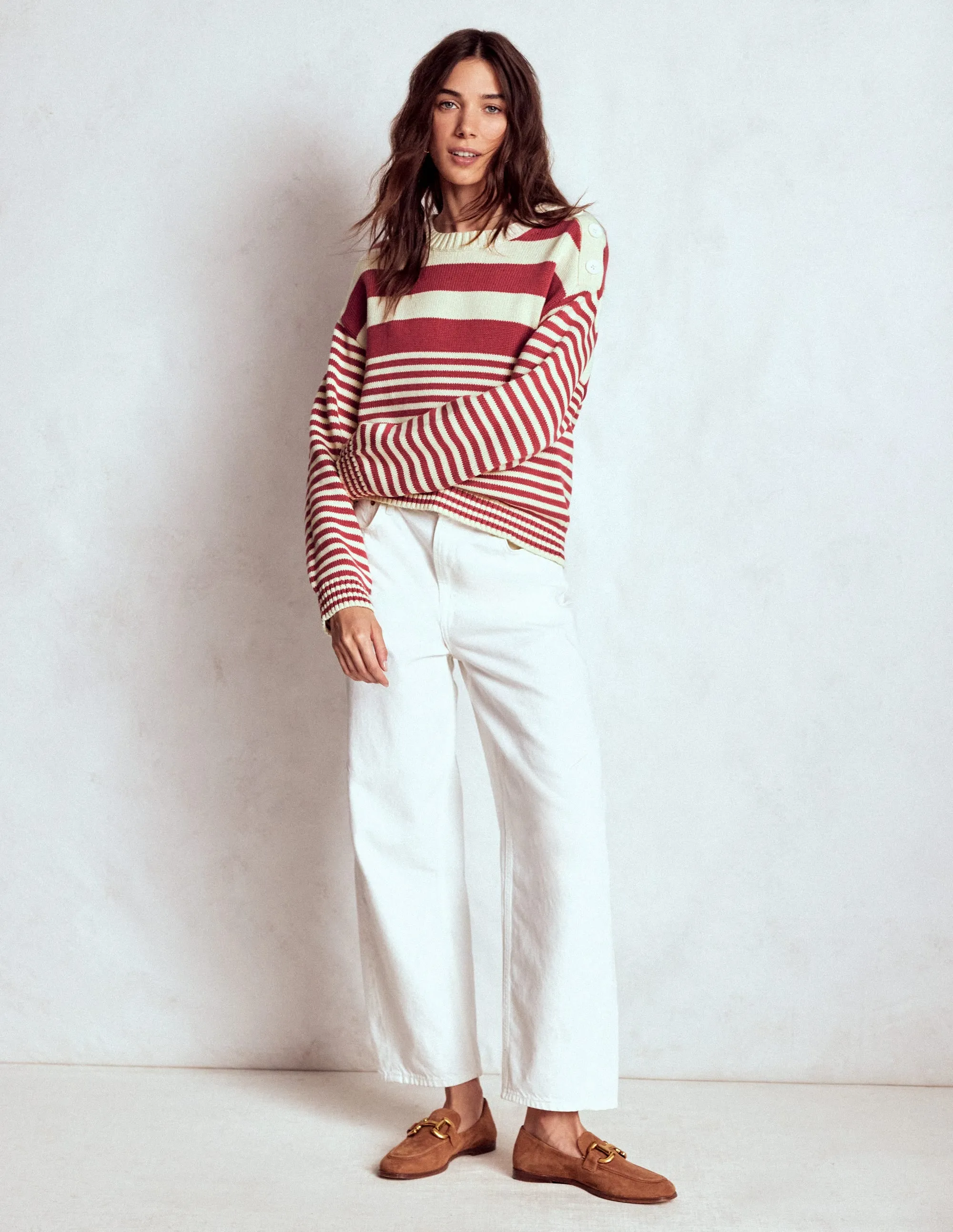 Essential Wear Jemma Chunky Cotton Jumper-Warm Ivory/ Terracotta