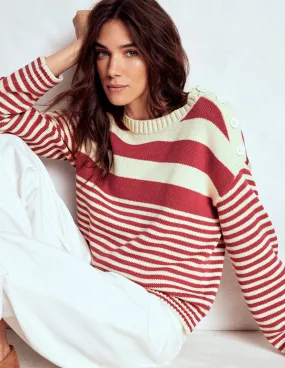 FineGauge Knit Jemma Chunky Cotton Jumper-Warm Ivory/ Terracotta
