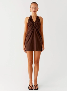 Jepsen Halter Mini Dress - Chocolate