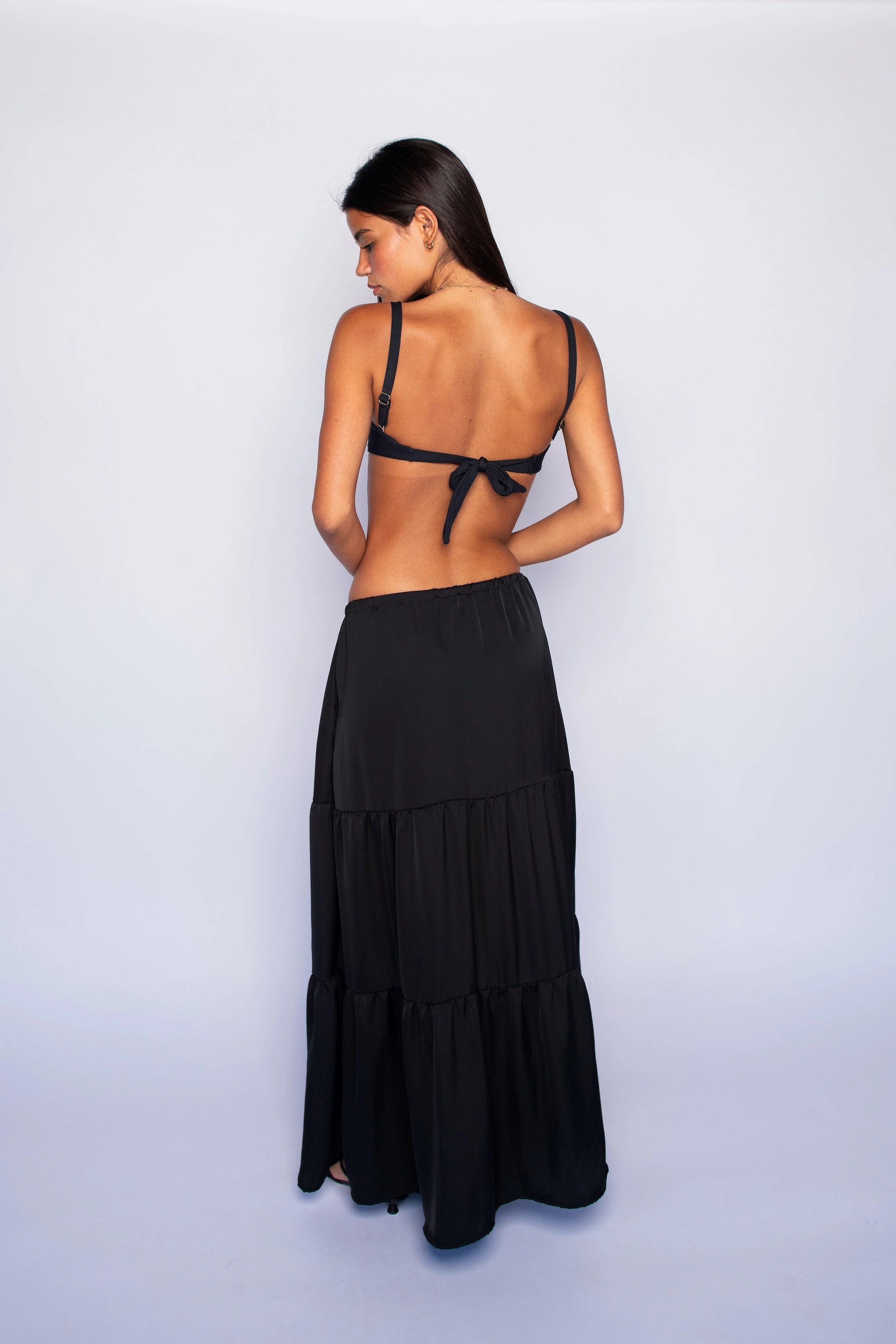 Kristina Maxi Skirt Satin - Black Timeless Outfit