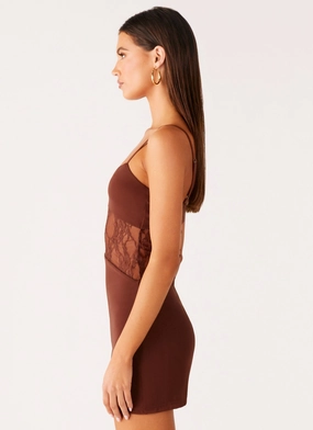 Jordanna Lace Mini Dress - Chocolate