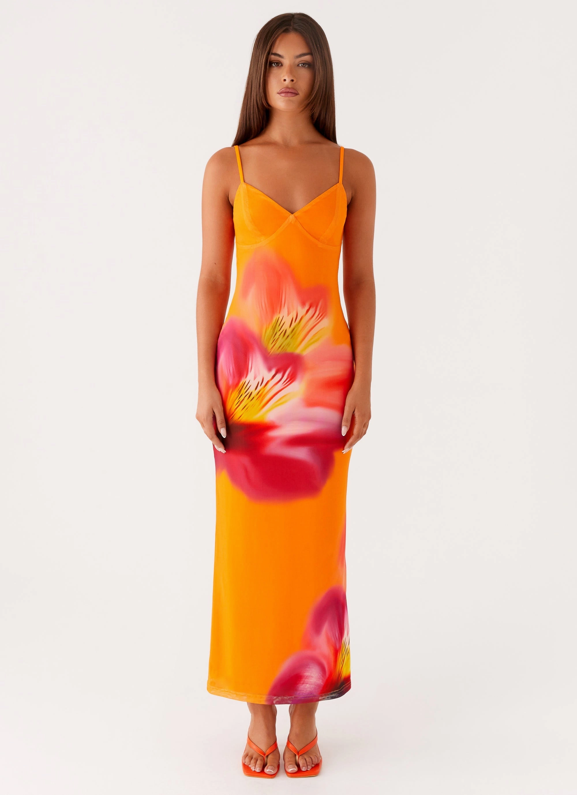 Kasey Midi Dress - Orange Tropical