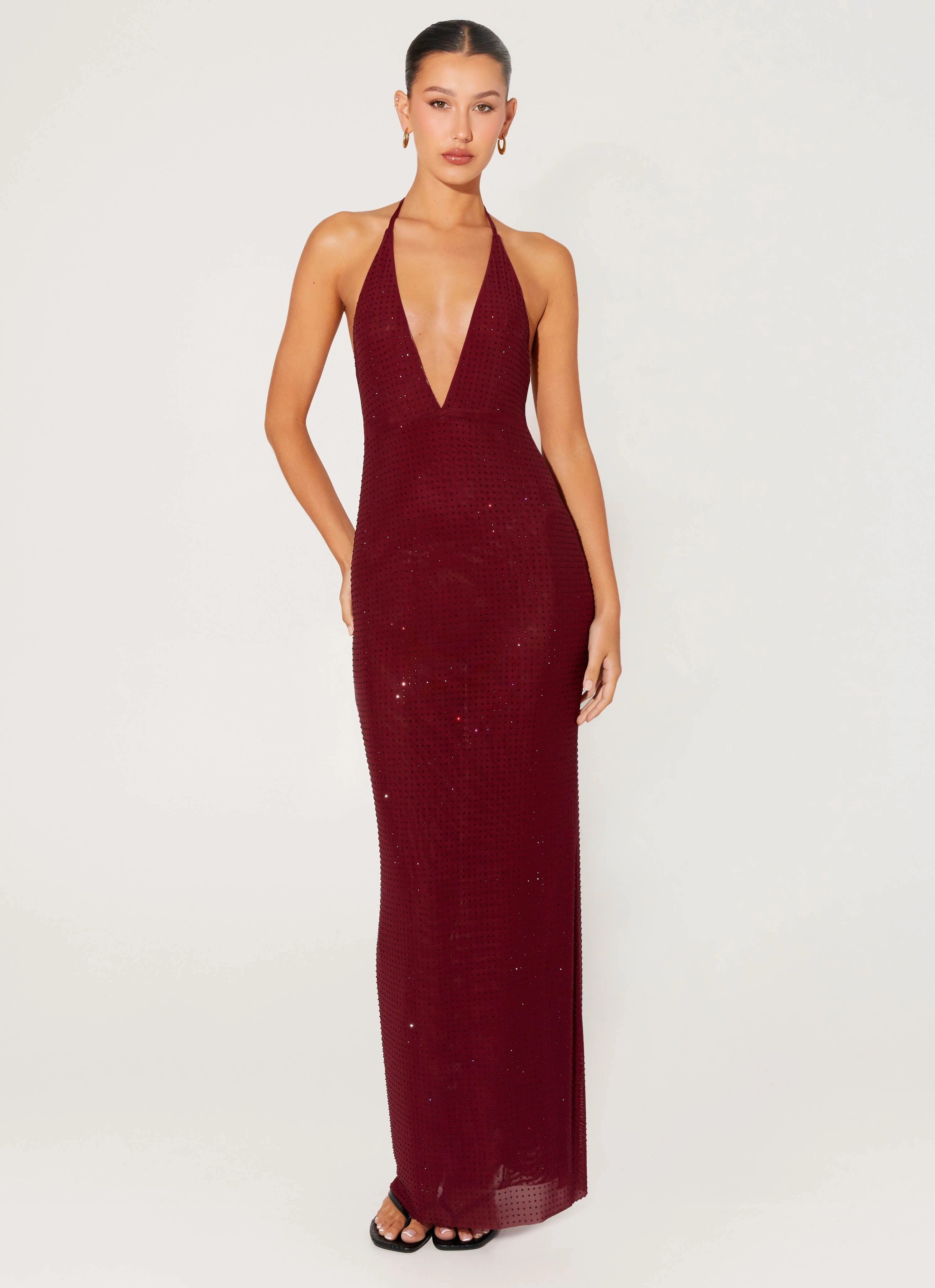Keliese Beaded Maxi Dress - Burgundy