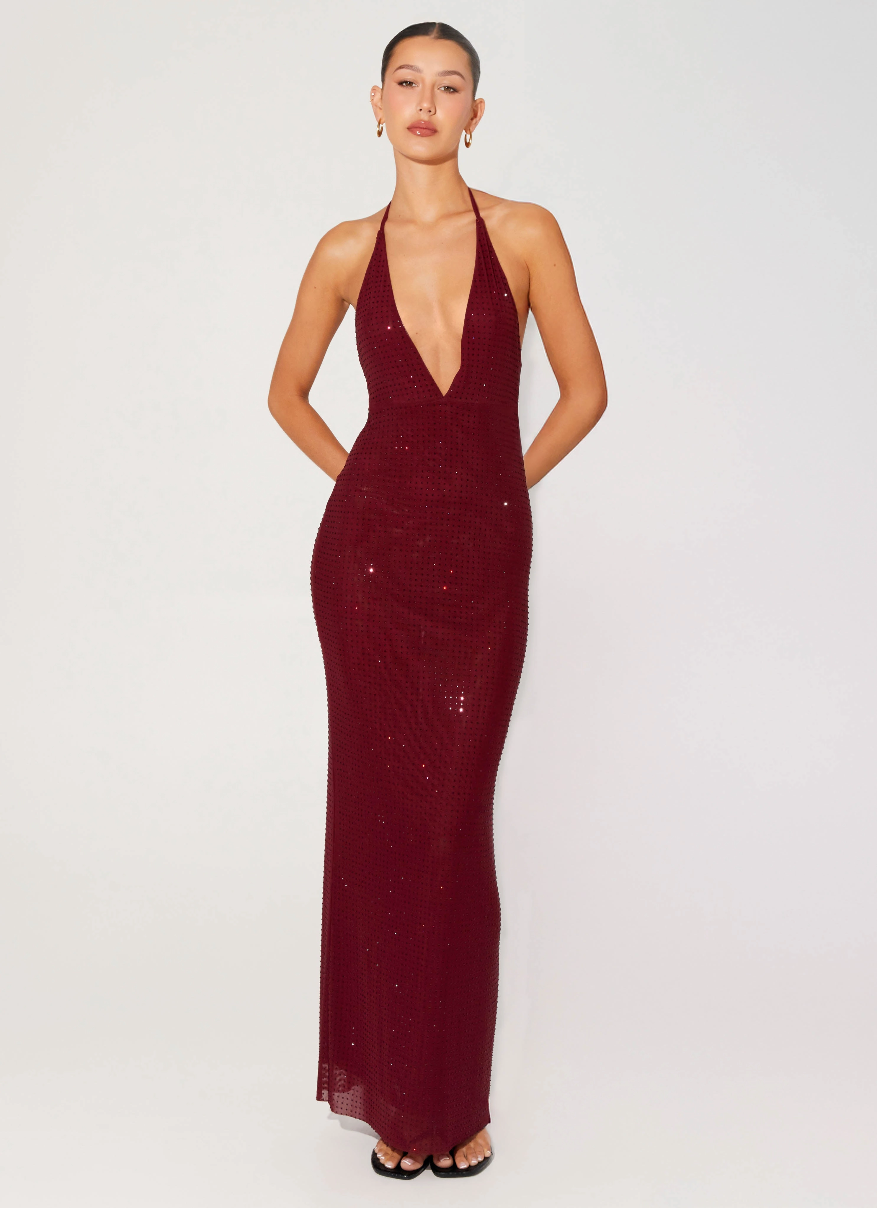 Keliese Beaded Maxi Dress - Burgundy