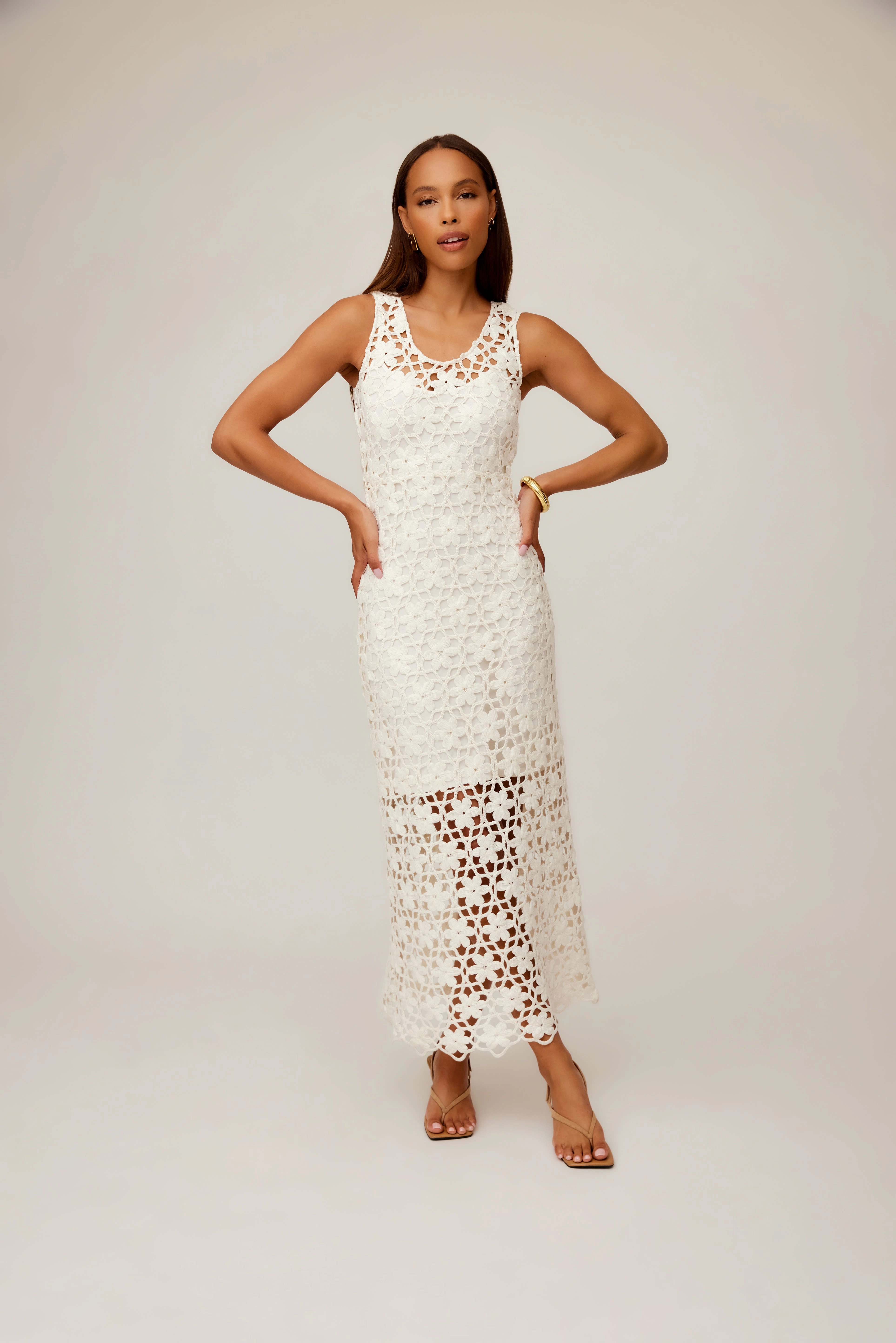 Light Aesthetic Comfortable Cut Kelsie Crochet Dress Ivory