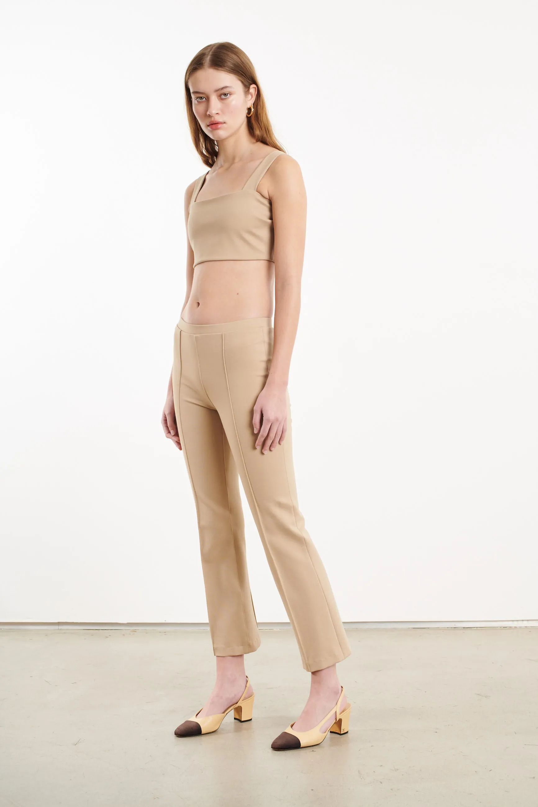 Khaki Casanova Pintuck Ankle Flare Fitted Style