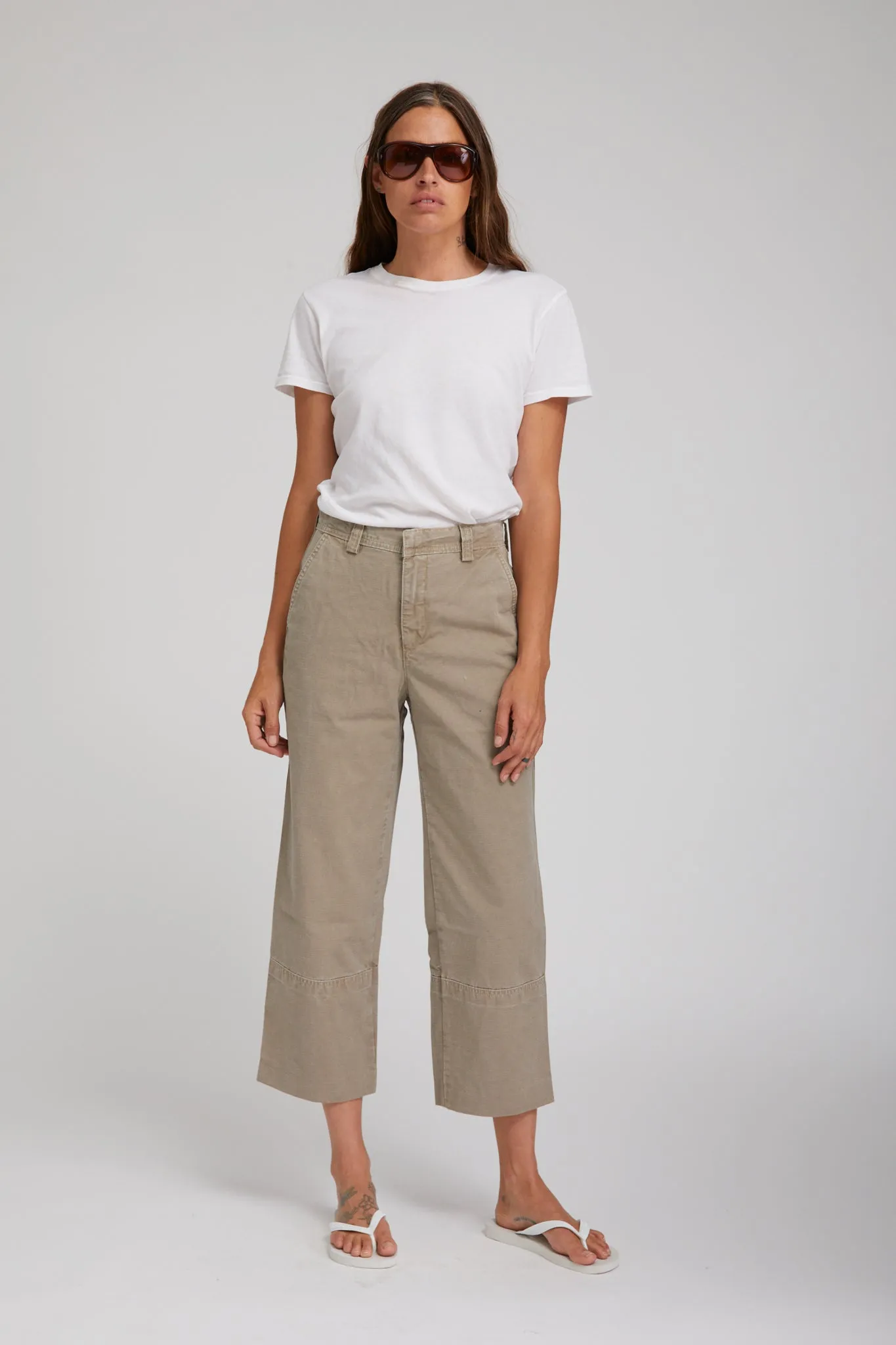 Khaki Classic Cotton Pants Transitional Style