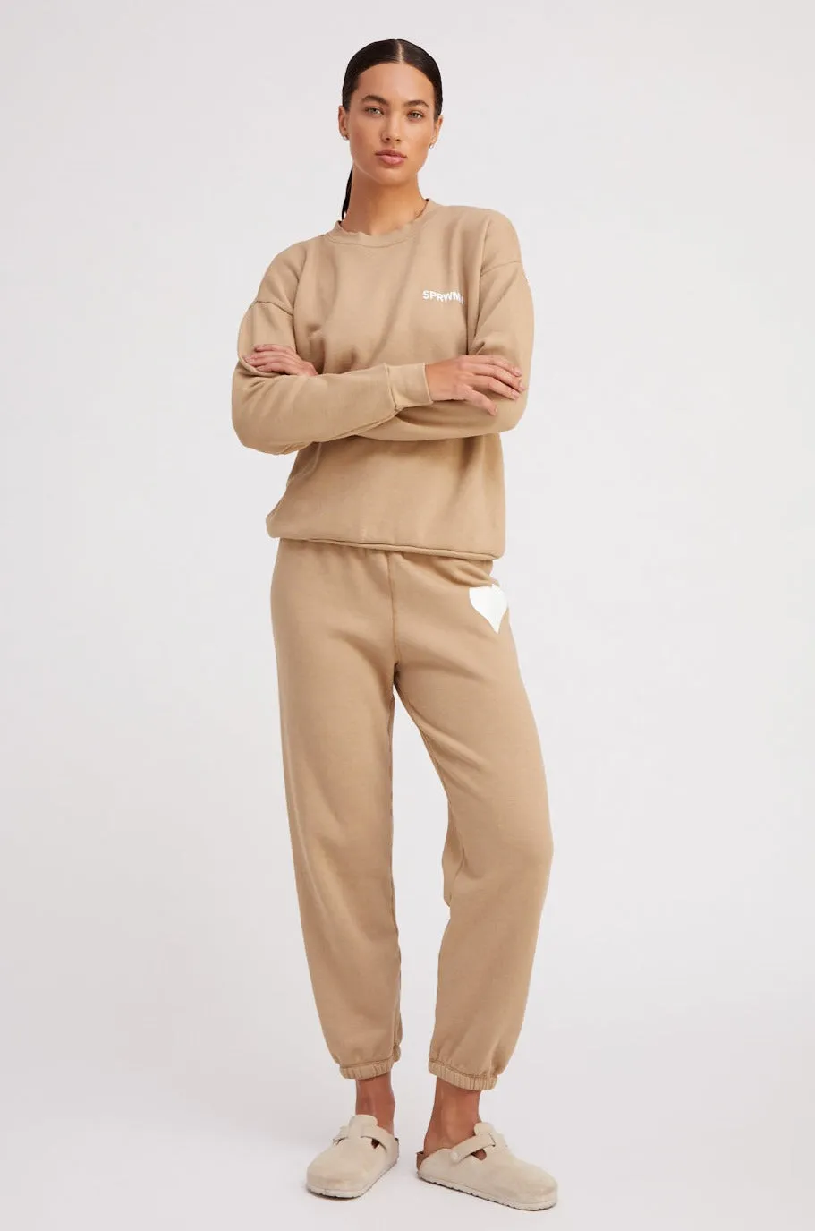 Khaki Heart Sweatpants DoubleStitched Hemming