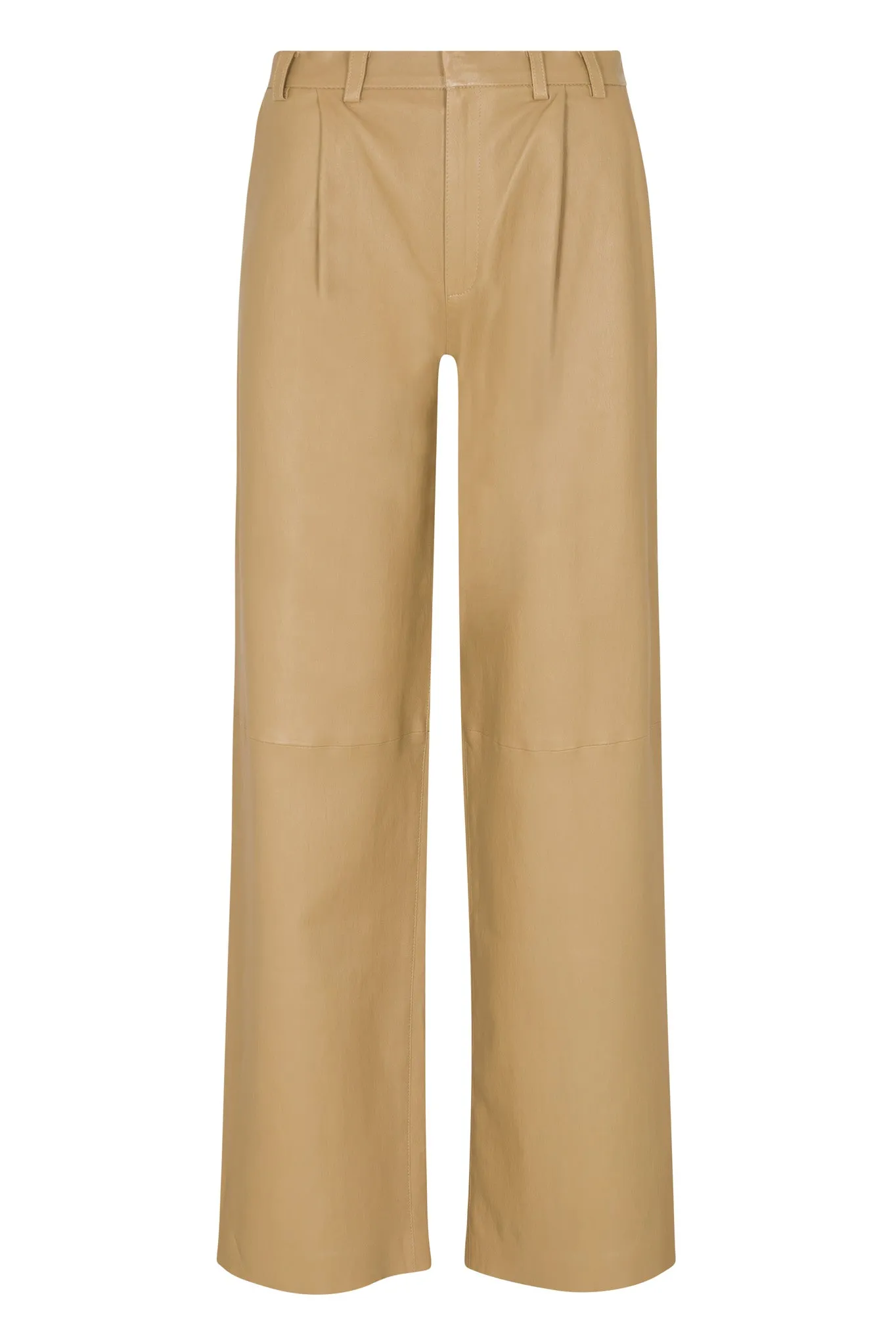 Casual Look Performance Design Fit Khaki Leather Pleated Trousers