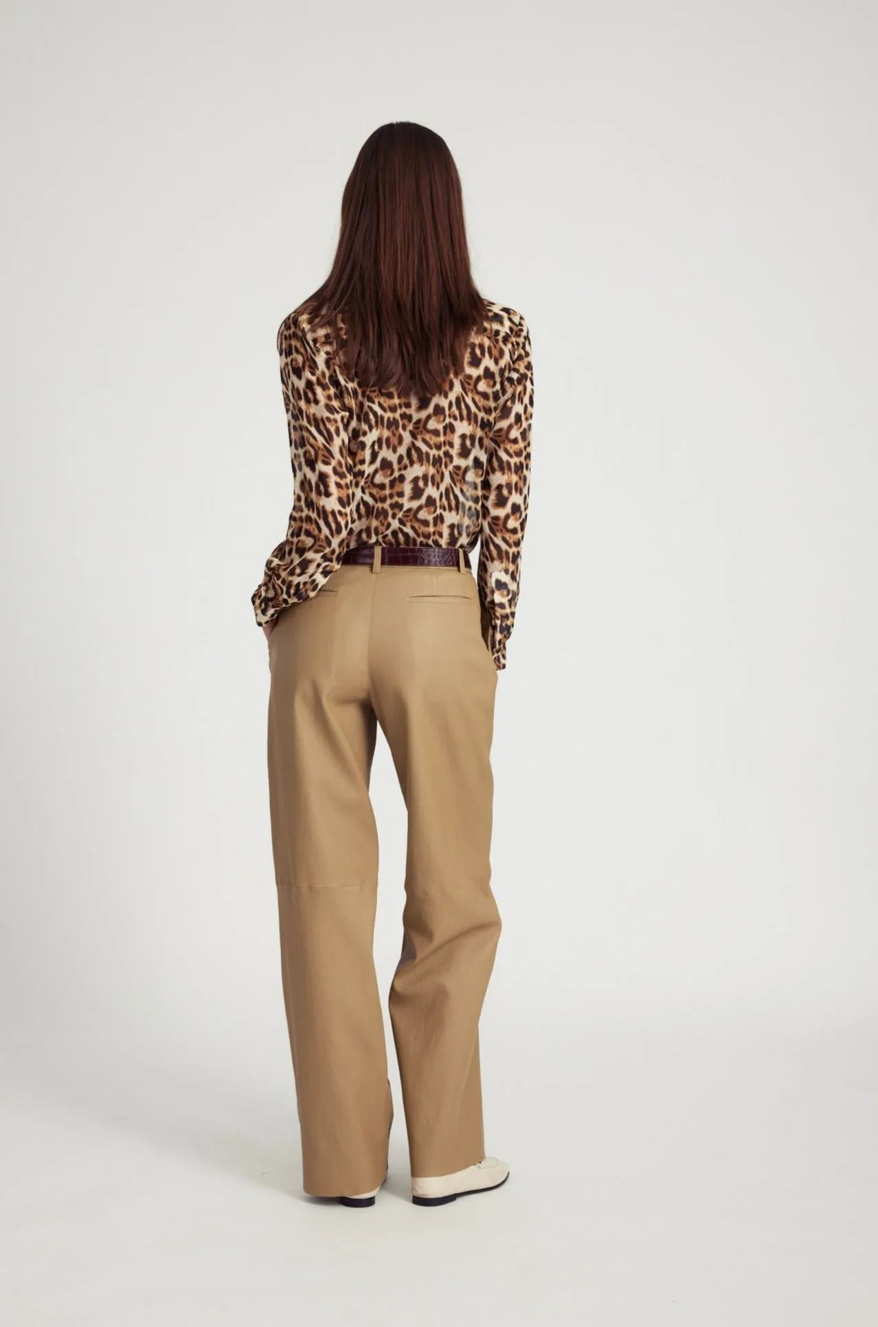 Dynamic Flex Panels Khaki Leather Pleated Trousers