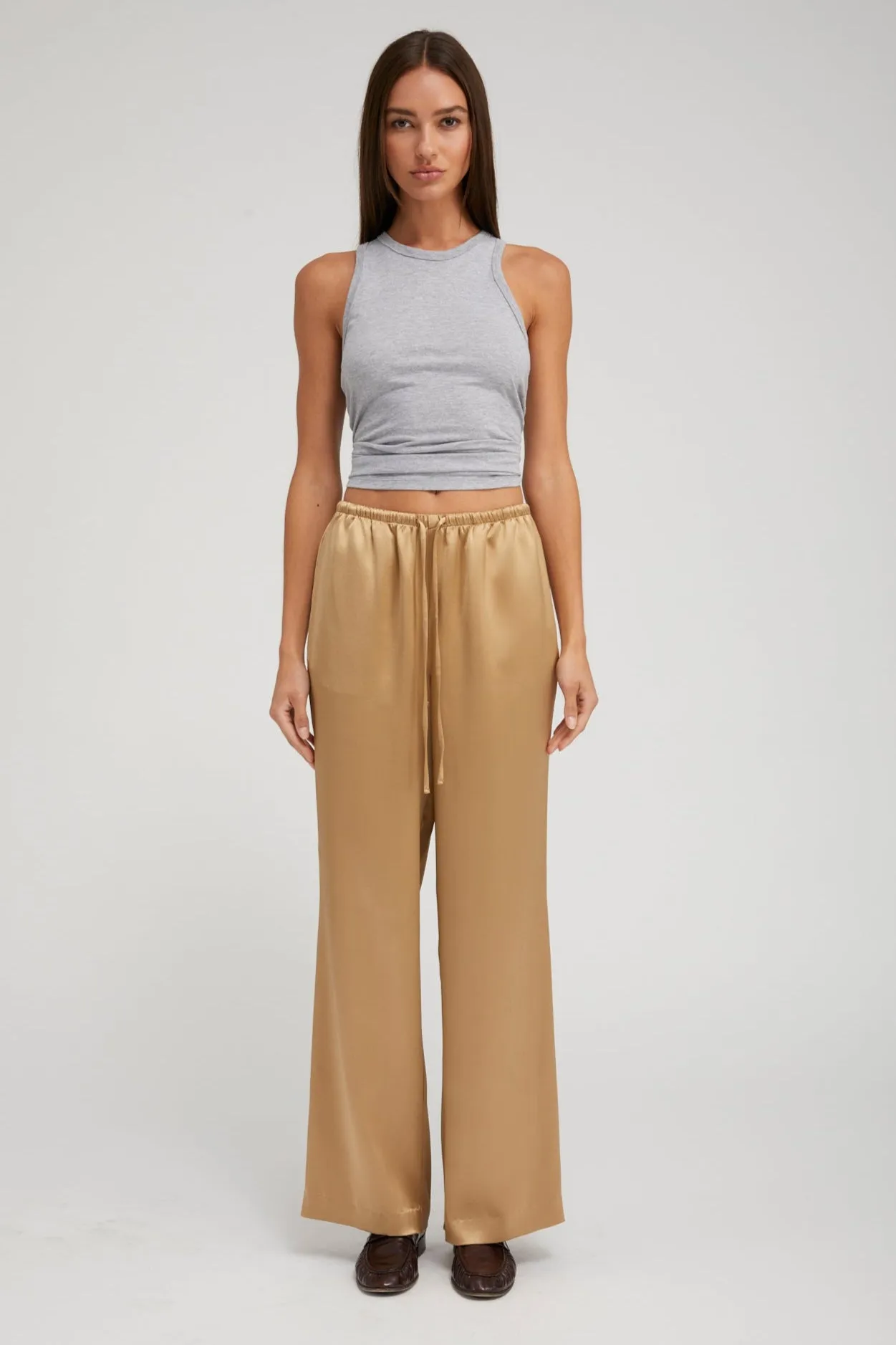 Khaki Silk Kauai Pants Flexible Use