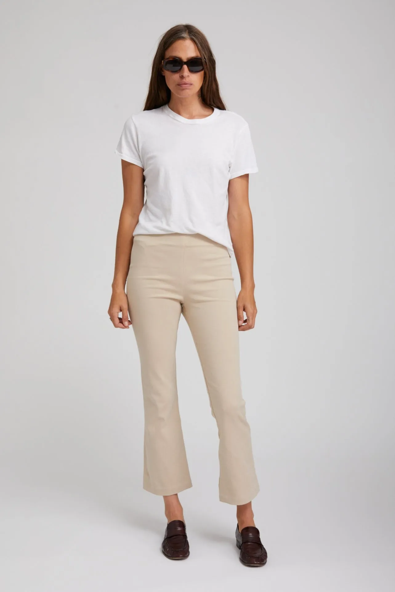 Khaki Twill Crop Flare All Around Fit