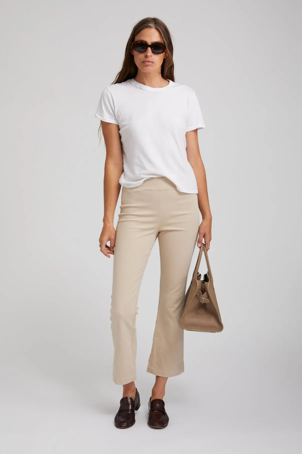 Khaki Twill Crop Flare Work Ready