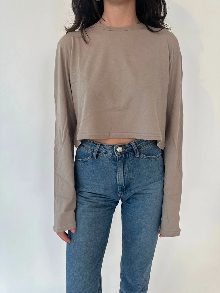 Modern Polo Modern Design Khaki Cotton Cropped Long Sleeve Tee