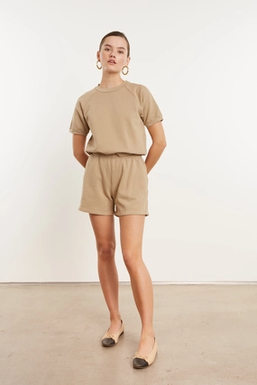 Khaki Cotton Raglan Sweatshirt Tee Wrinkle Free Texture RawEdgedDesign