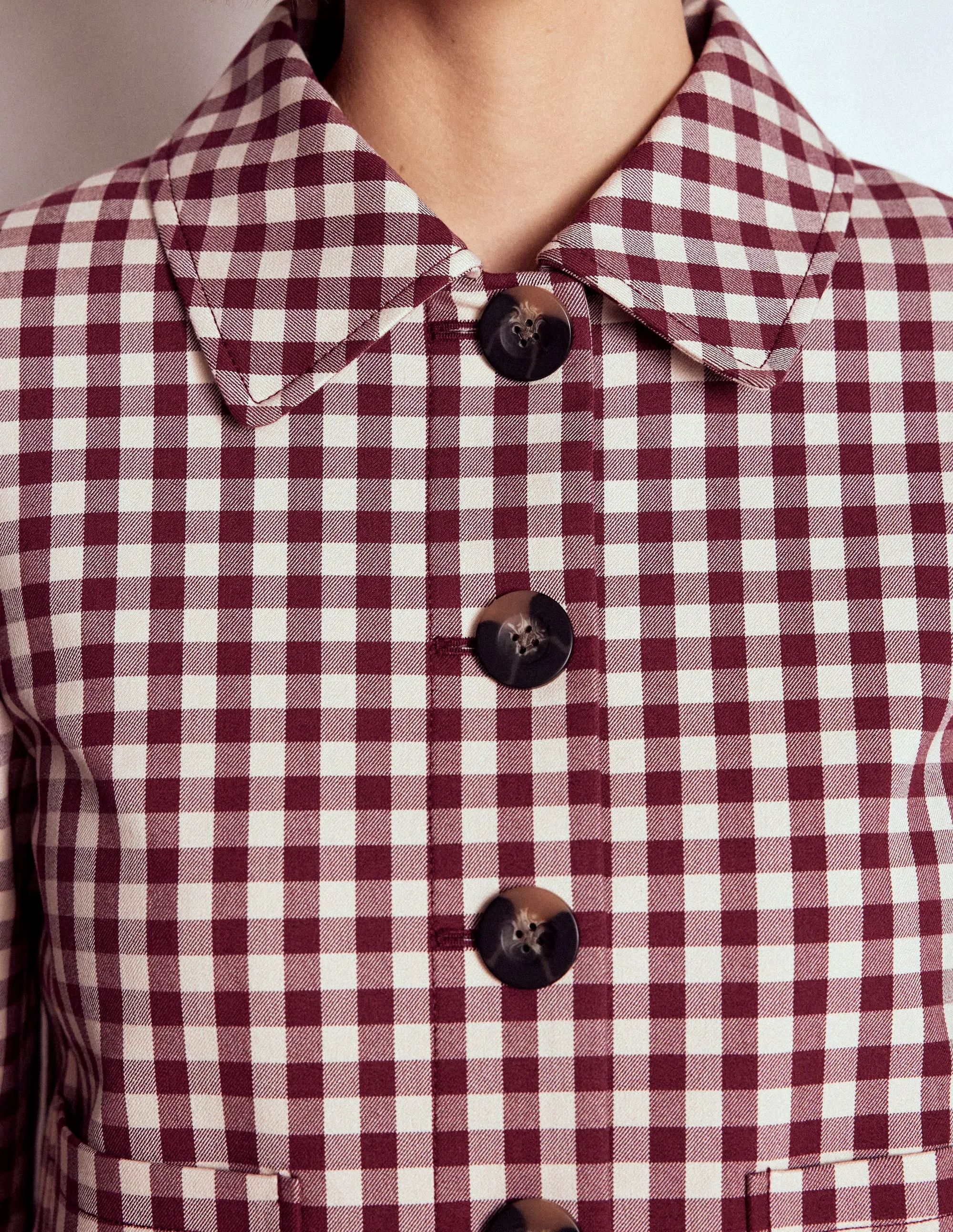 Knightsbridge Gingham Jacket-Chestnut Gingham Elastic Hem Adjustment