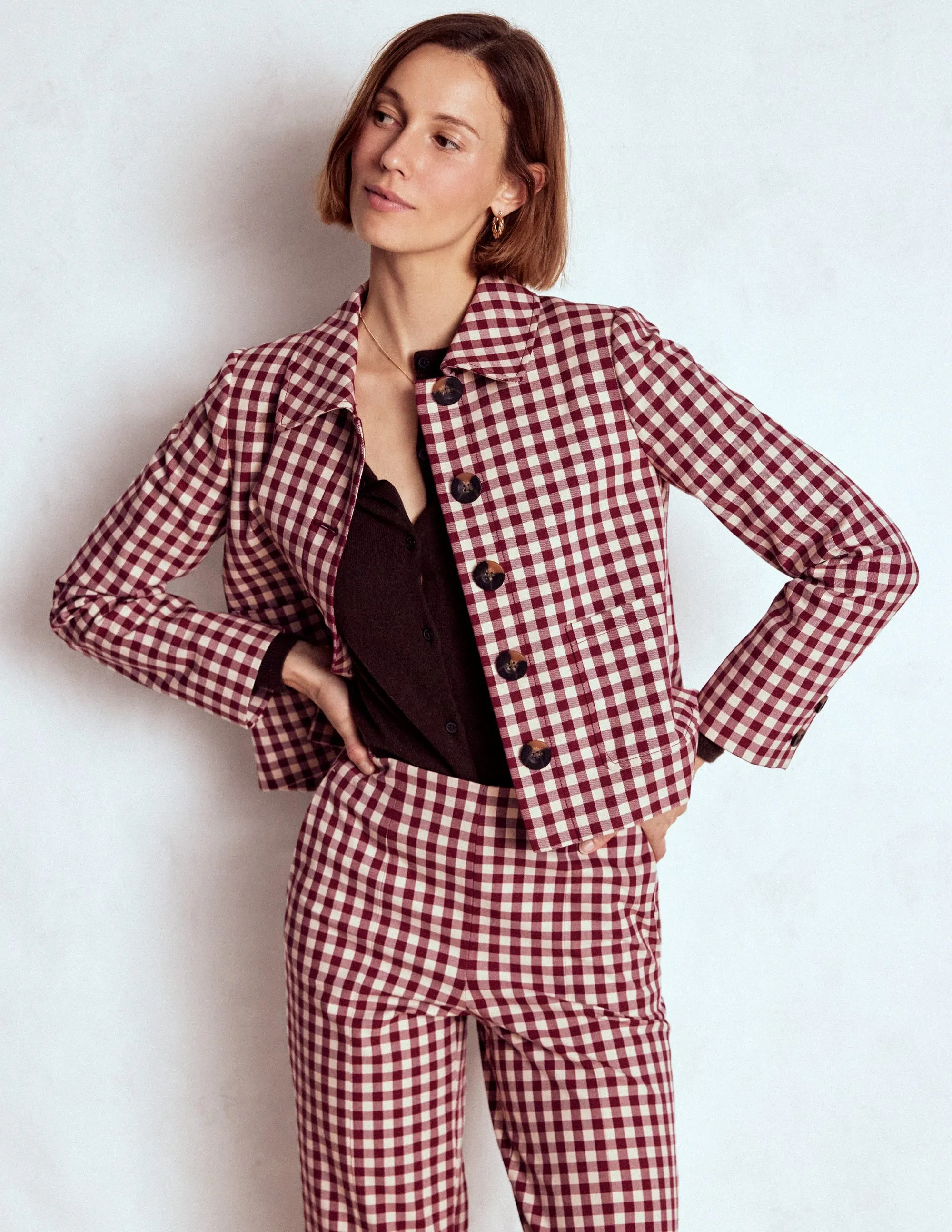 NoiseFreeFabric Durable Design Knightsbridge Gingham Jacket-Chestnut Gingham