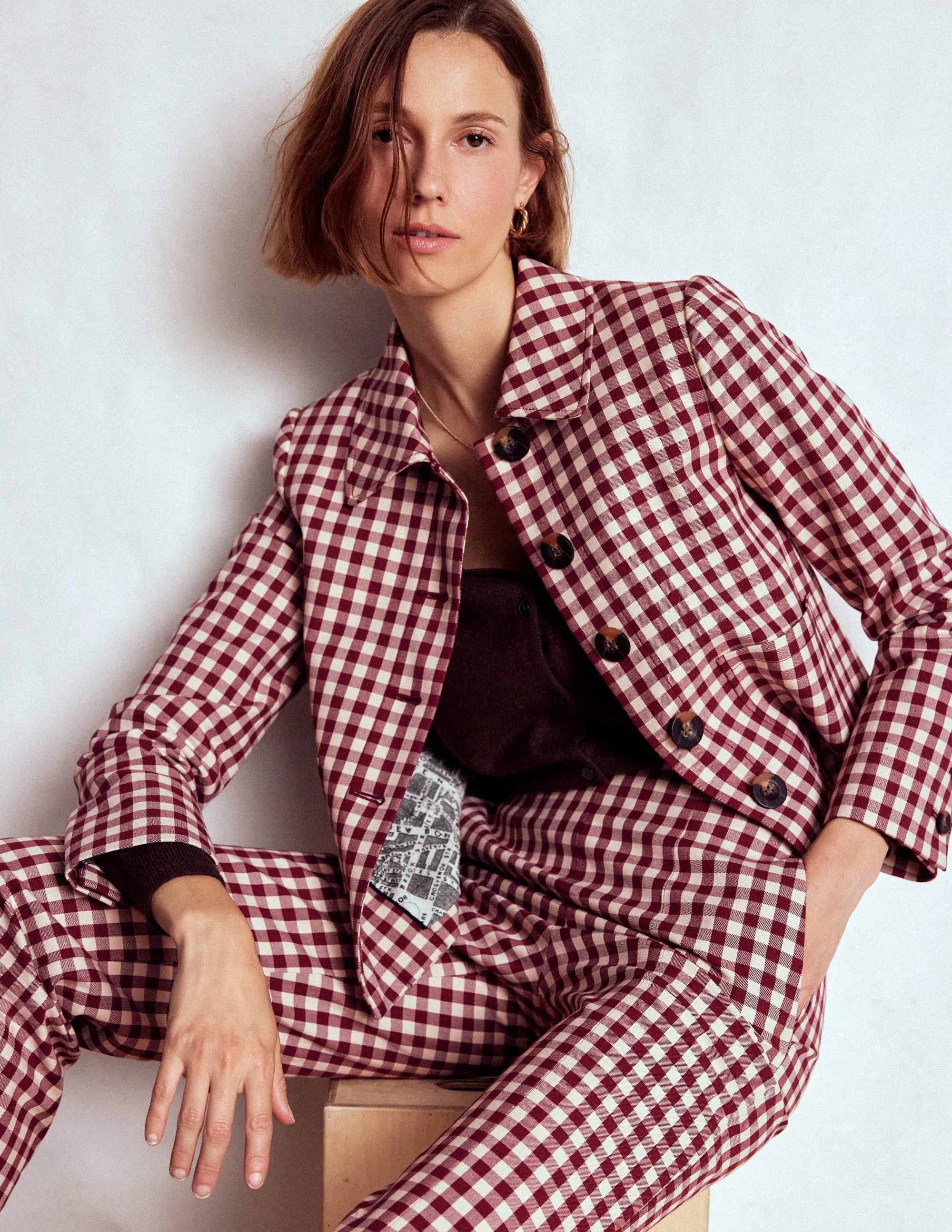 Knightsbridge Gingham Jacket-Chestnut Gingham NonChafing Seam Placement