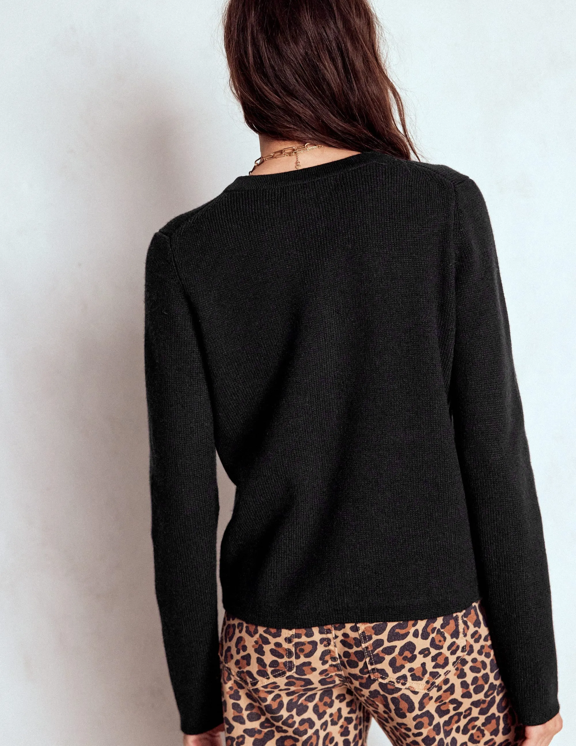 Home Casual Neutral palette Knitted Bow Cardigan-Black