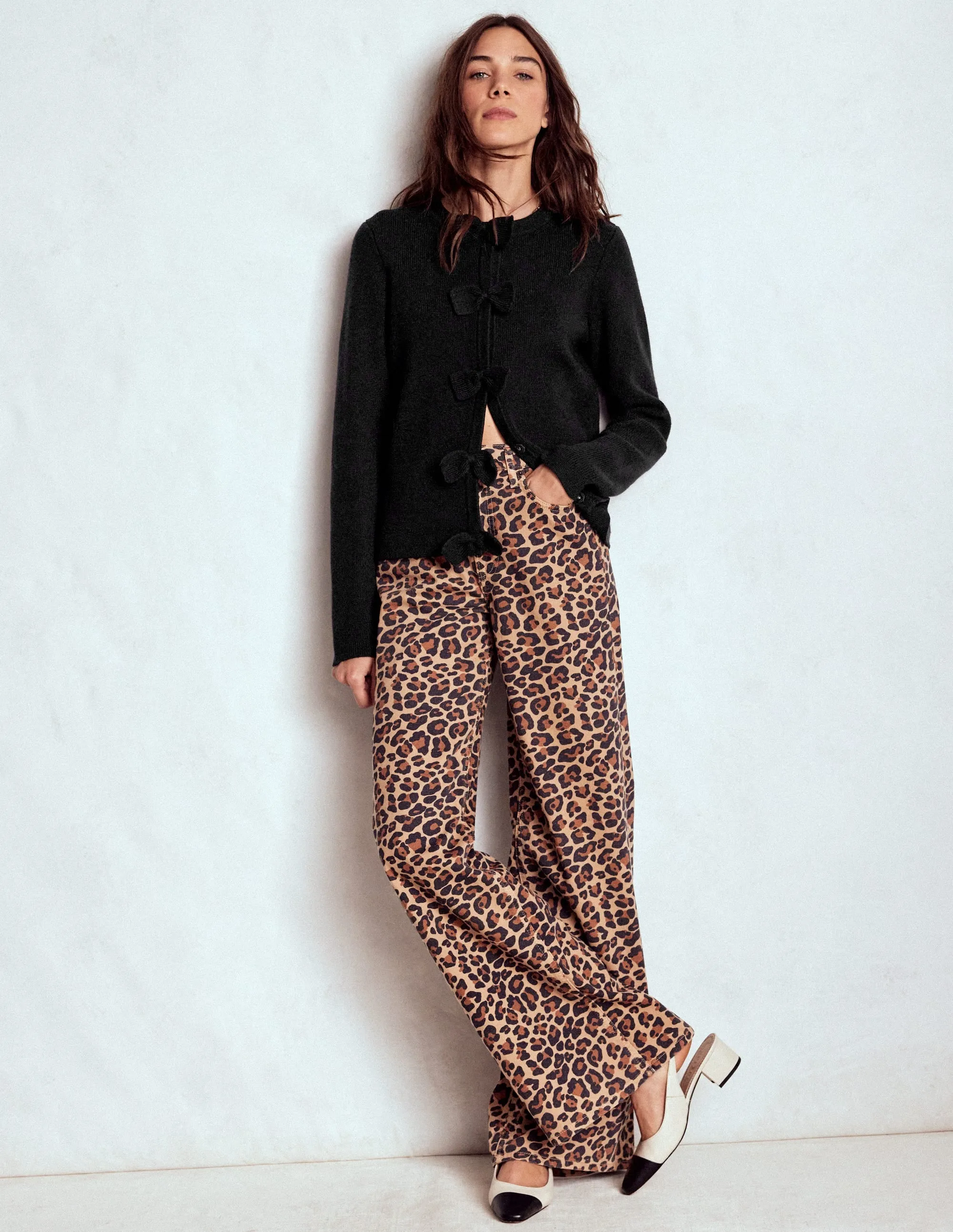 Knitted Bow Cardigan-Black Reinforced Edging