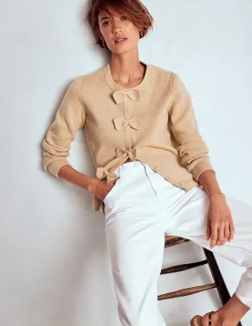 Shrink Resistant Treatment Knitted Bow Cardigan-Chinchilla Melange