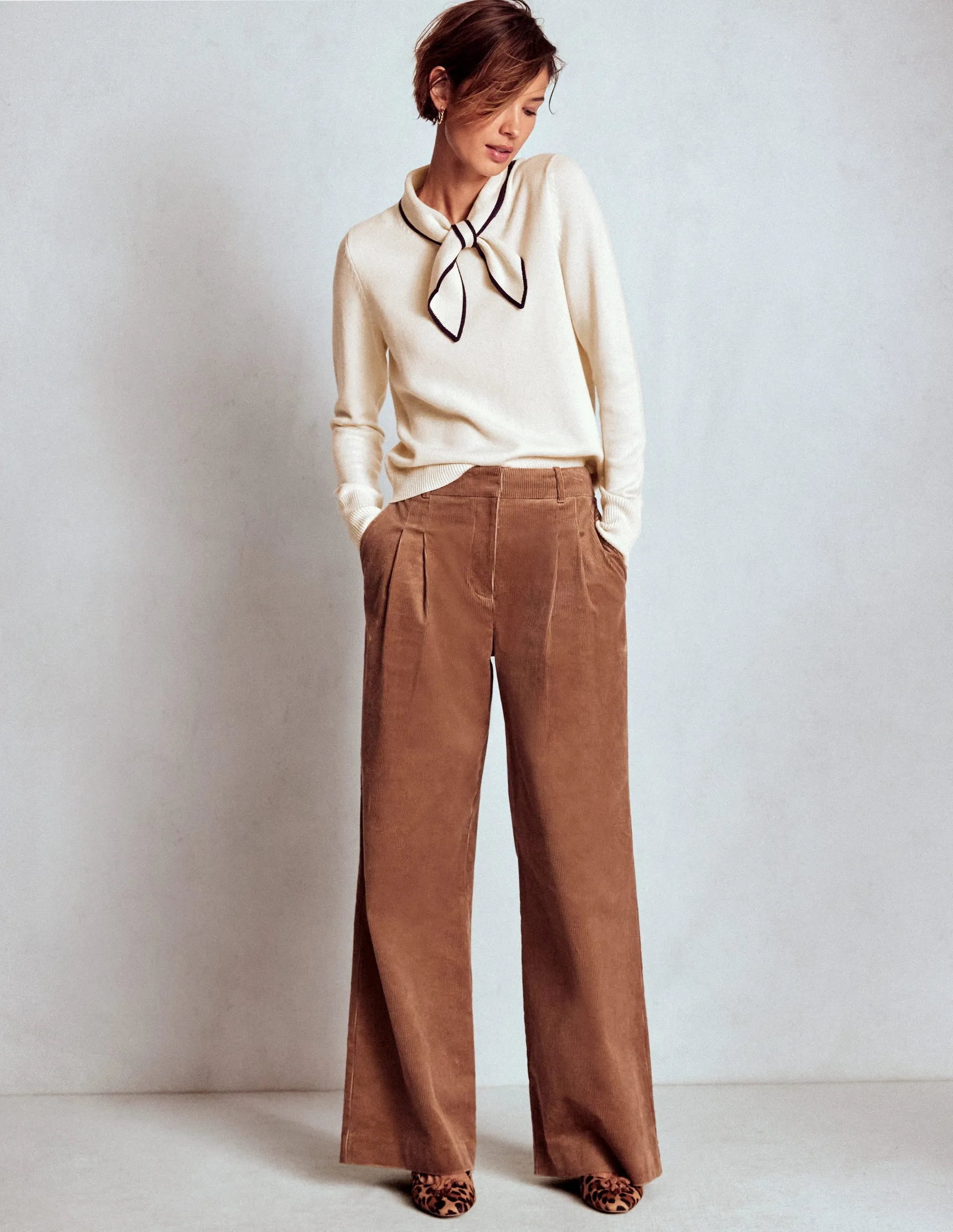 Knitted Bow Jumper-Warm Ivory Double Layered Design