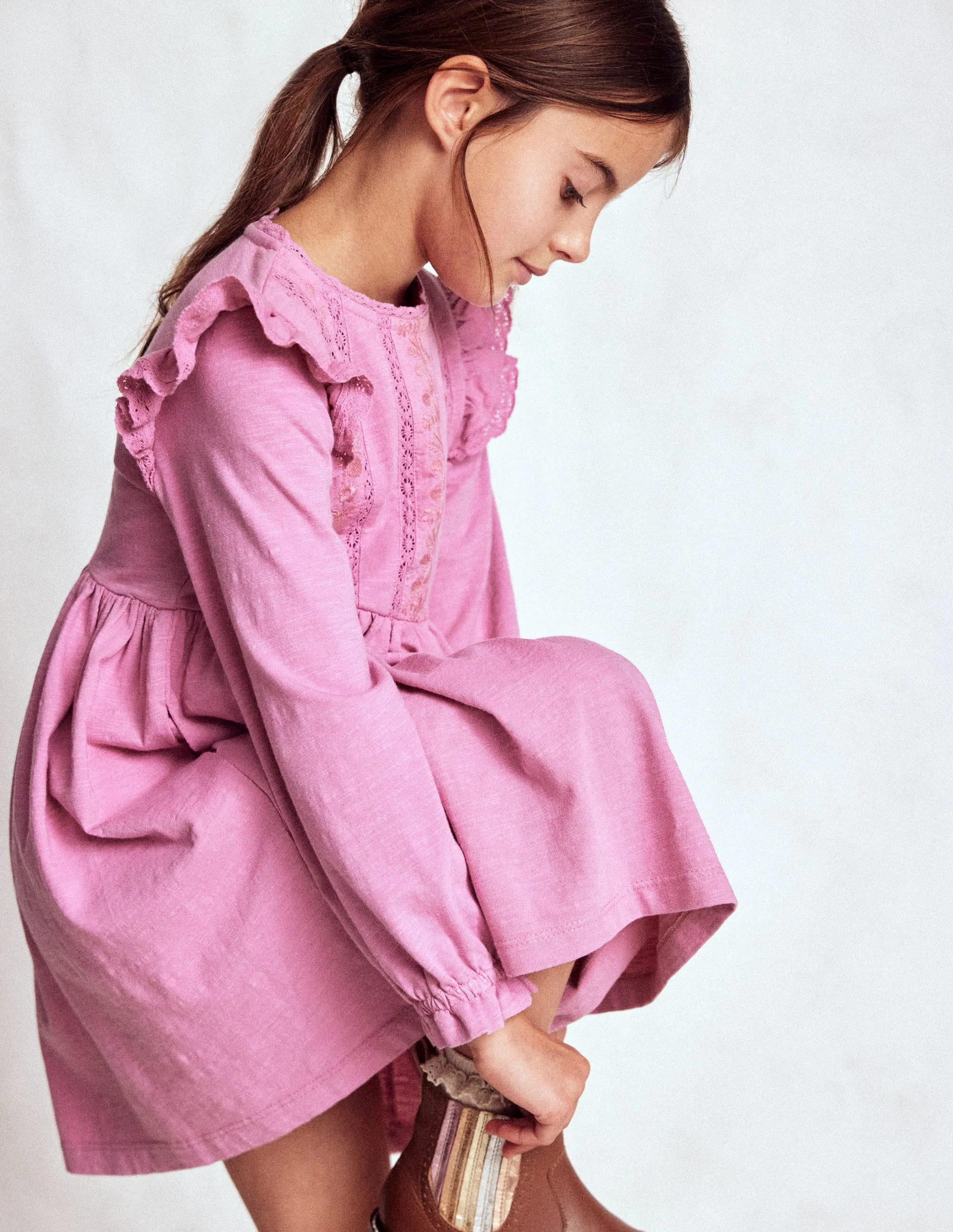 Lace Trim Jersey Dress-Formica Pink Chill Piece